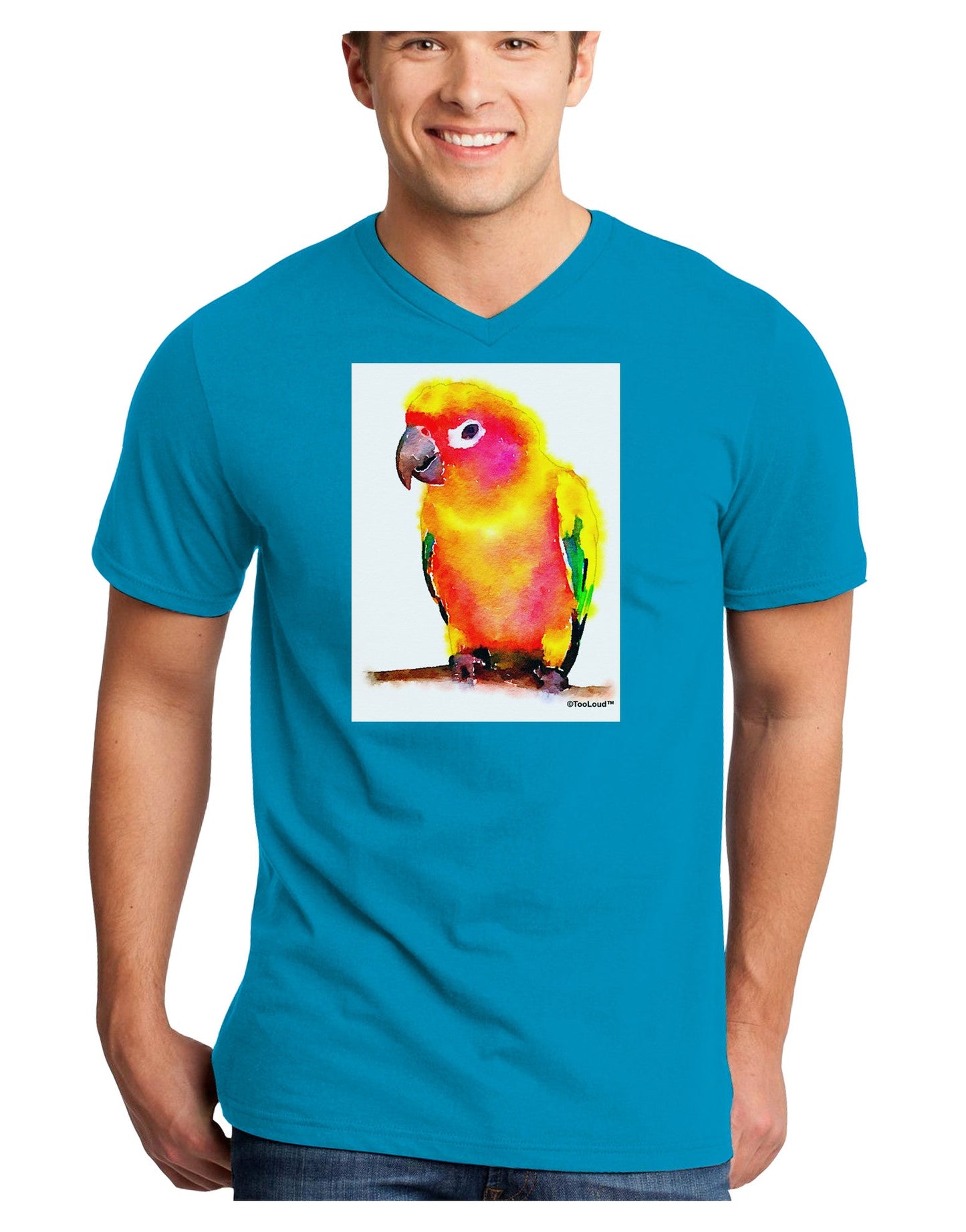 Sun Conure Parrot Watercolor Adult Dark V-Neck T-Shirt-TooLoud-Turquoise-Small-Davson Sales