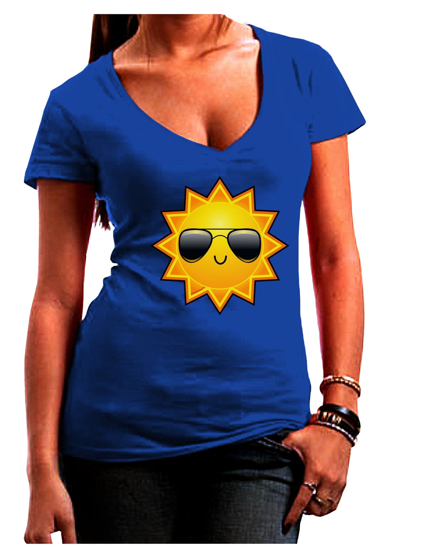 Sun With Sunglasses Dark Womens V-Neck Dark T-Shirt-Womens V-Neck T-Shirts-TooLoud-Royal-Blue-Juniors Fitted Small-Davson Sales