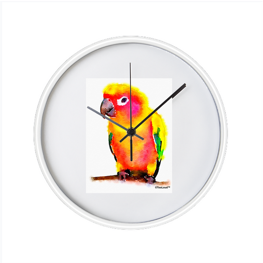 Sun Conure Parrot Watercolor 10 Inch Round Wall Clock