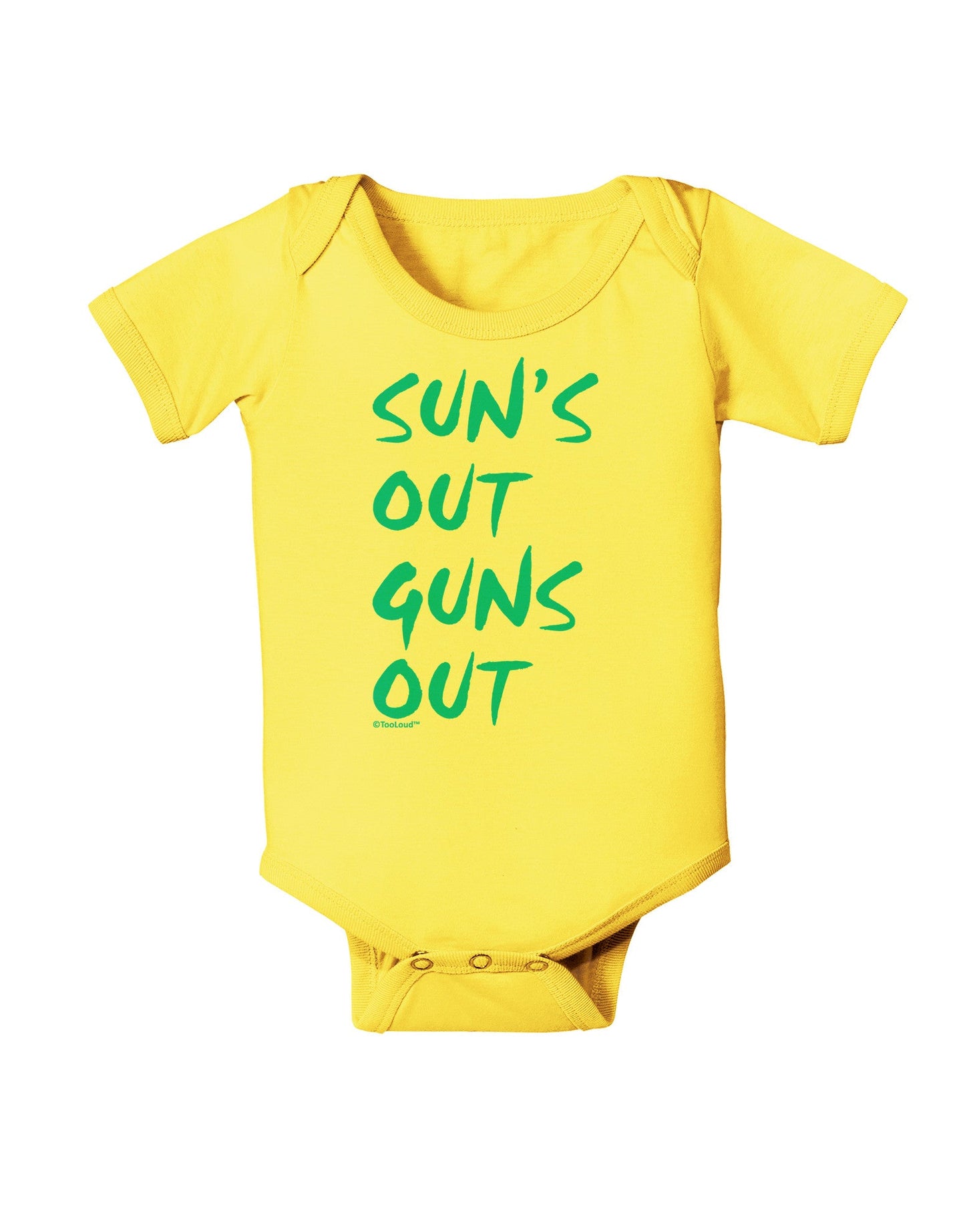 Suns Out Guns Out - Blue Baby Romper Bodysuit-Baby Romper-TooLoud-Yellow-06-Months-Davson Sales