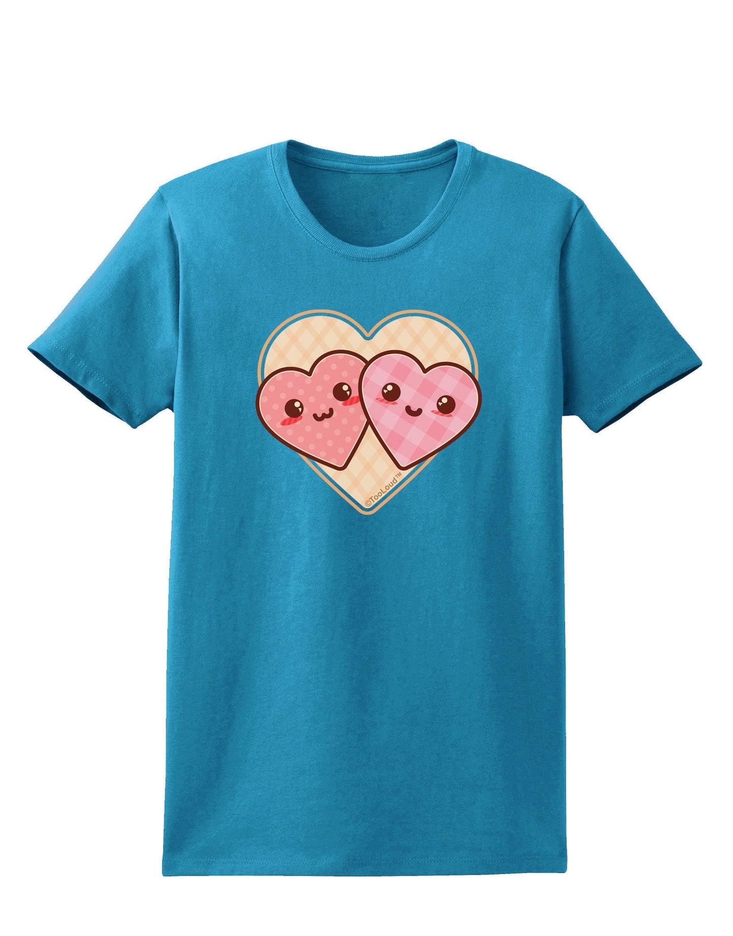 Super Cute Kawaii Hearts Womens Dark T-Shirt-TooLoud-Turquoise-X-Small-Davson Sales