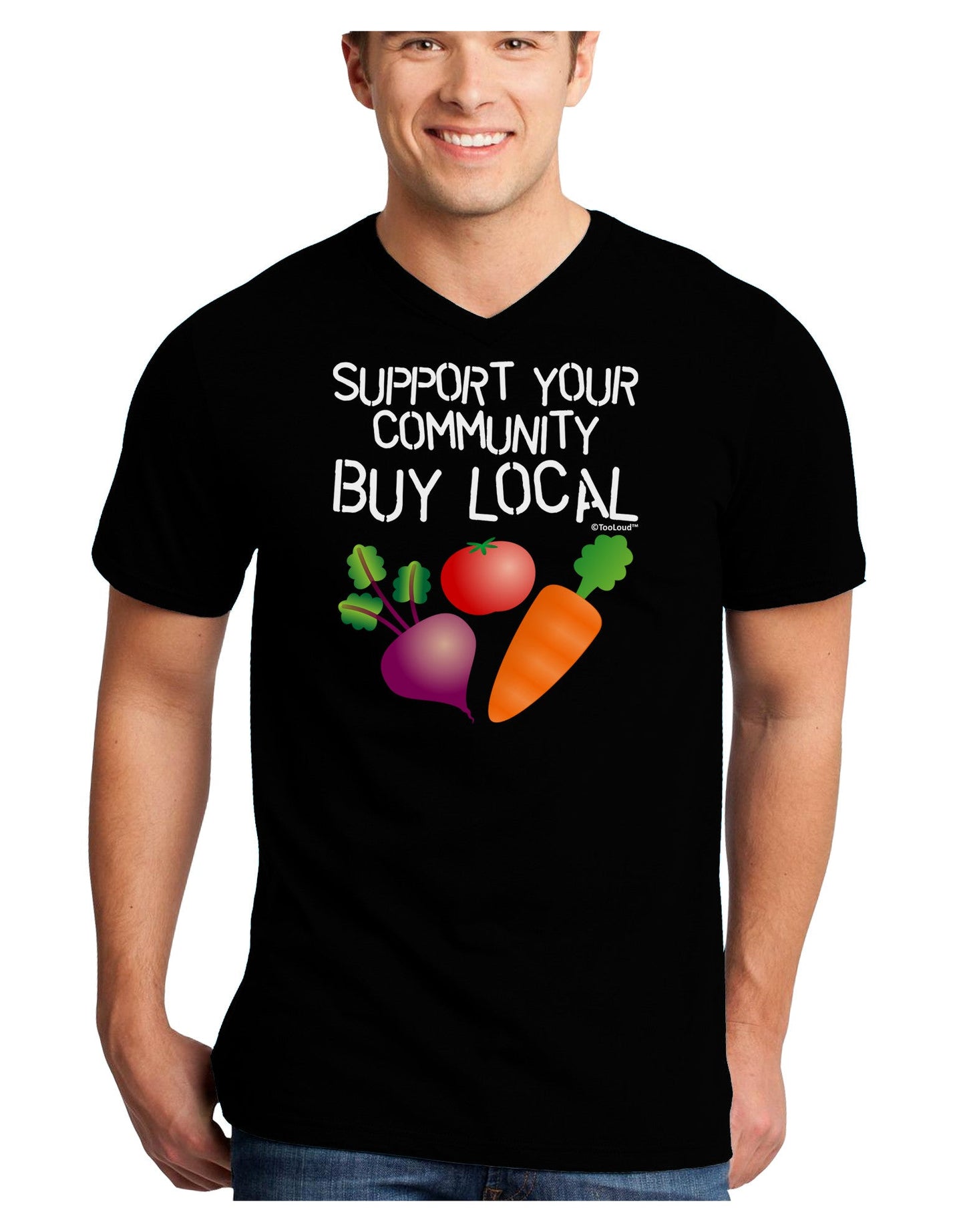 Support Your Community - Buy Local Adult Dark V-Neck T-Shirt-TooLoud-Black-Small-Davson Sales