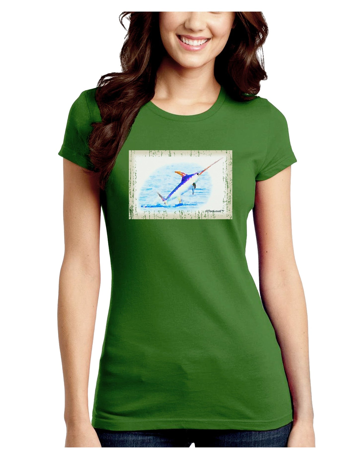 Swordfish Watercolor Juniors Crew Dark T-Shirt-T-Shirts Juniors Tops-TooLoud-Kiwi-Green-Juniors Fitted Small-Davson Sales