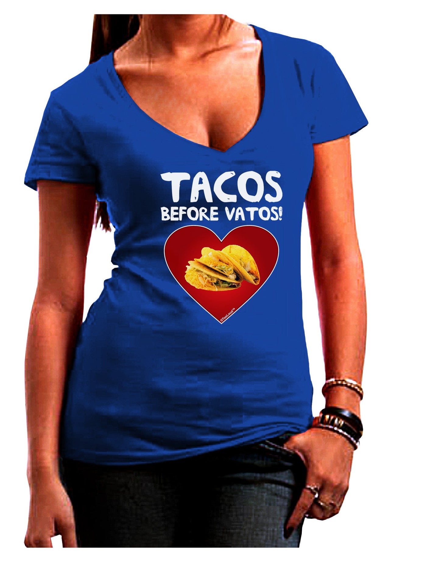 Tacos before Vatos Womens V-Neck Dark T-Shirt-Womens V-Neck T-Shirts-TooLoud-Royal-Blue-Juniors Fitted Small-Davson Sales
