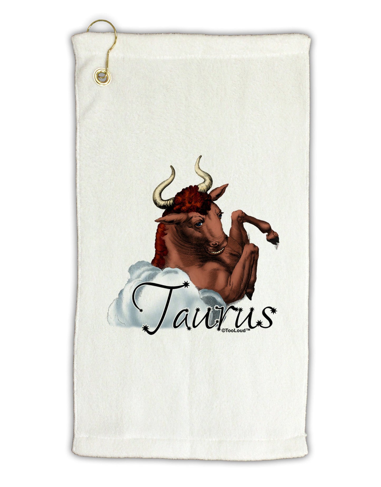 Taurus Color Illustration Micro Terry Gromet Golf Towel 11"x19-Golf Towel-TooLoud-White-Davson Sales