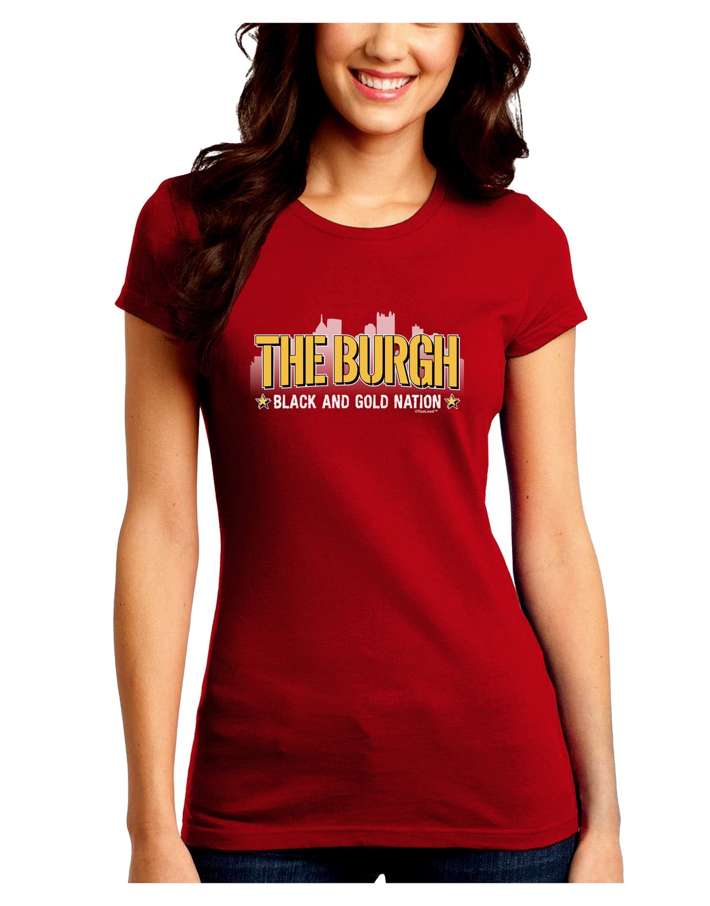 The Burgh Juniors Petite Crew Dark T-Shirt-T-Shirts Juniors Tops-TooLoud-Red-Juniors Fitted Small-Davson Sales