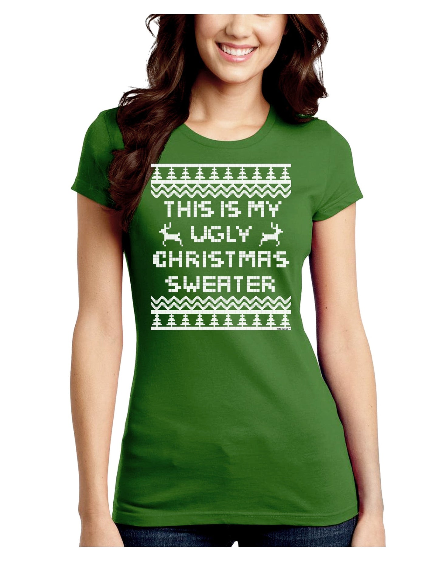 This Is My Ugly Christmas Sweater Juniors Crew Dark T-Shirt-T-Shirts Juniors Tops-TooLoud-Kiwi-Green-Juniors Fitted Small-Davson Sales