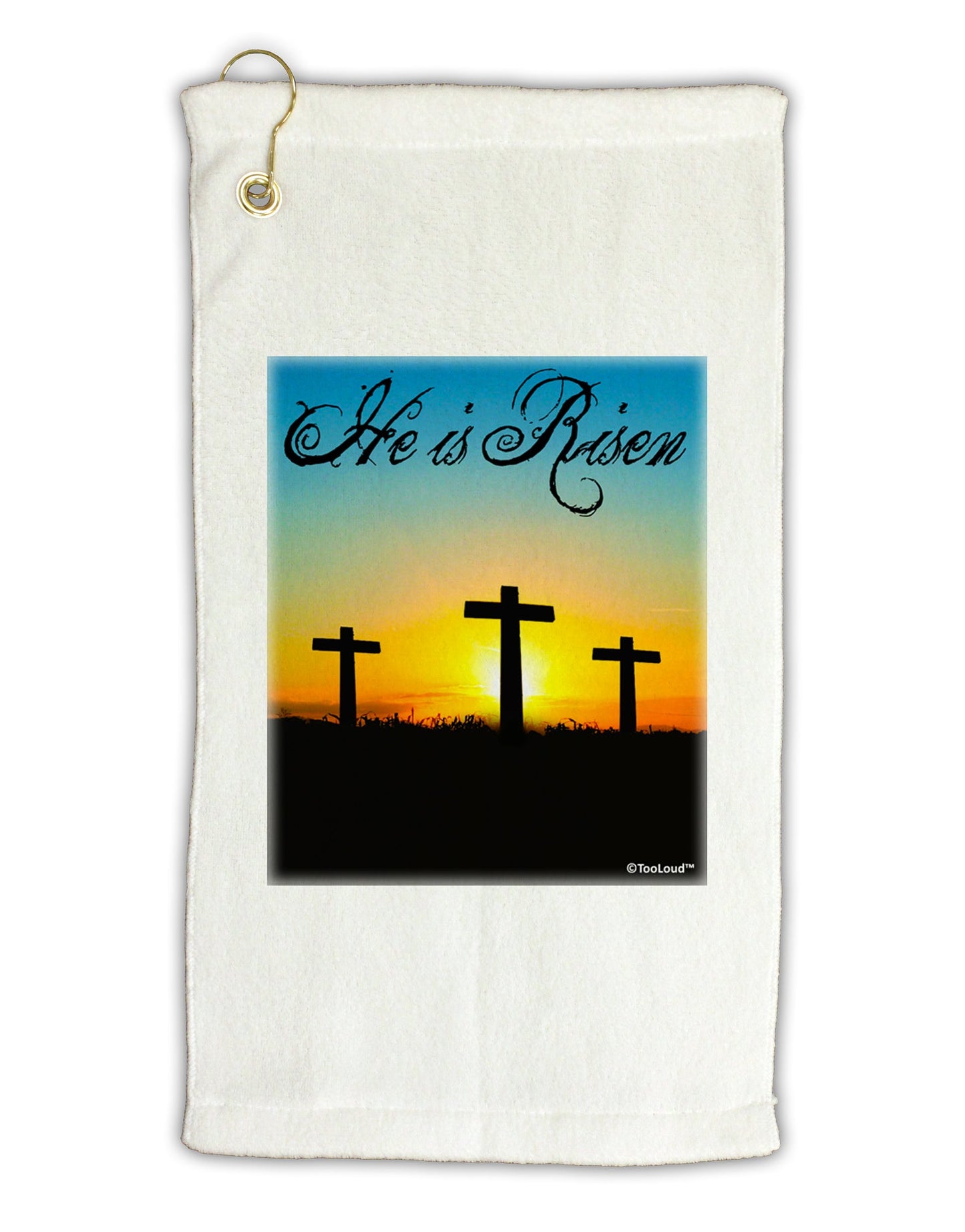 Three Crosses Sunrise - He Is Risen Micro Terry Gromet Golf Towel 16 x 25 inch by TooLoud-Golf Towel-TooLoud-White-Davson Sales