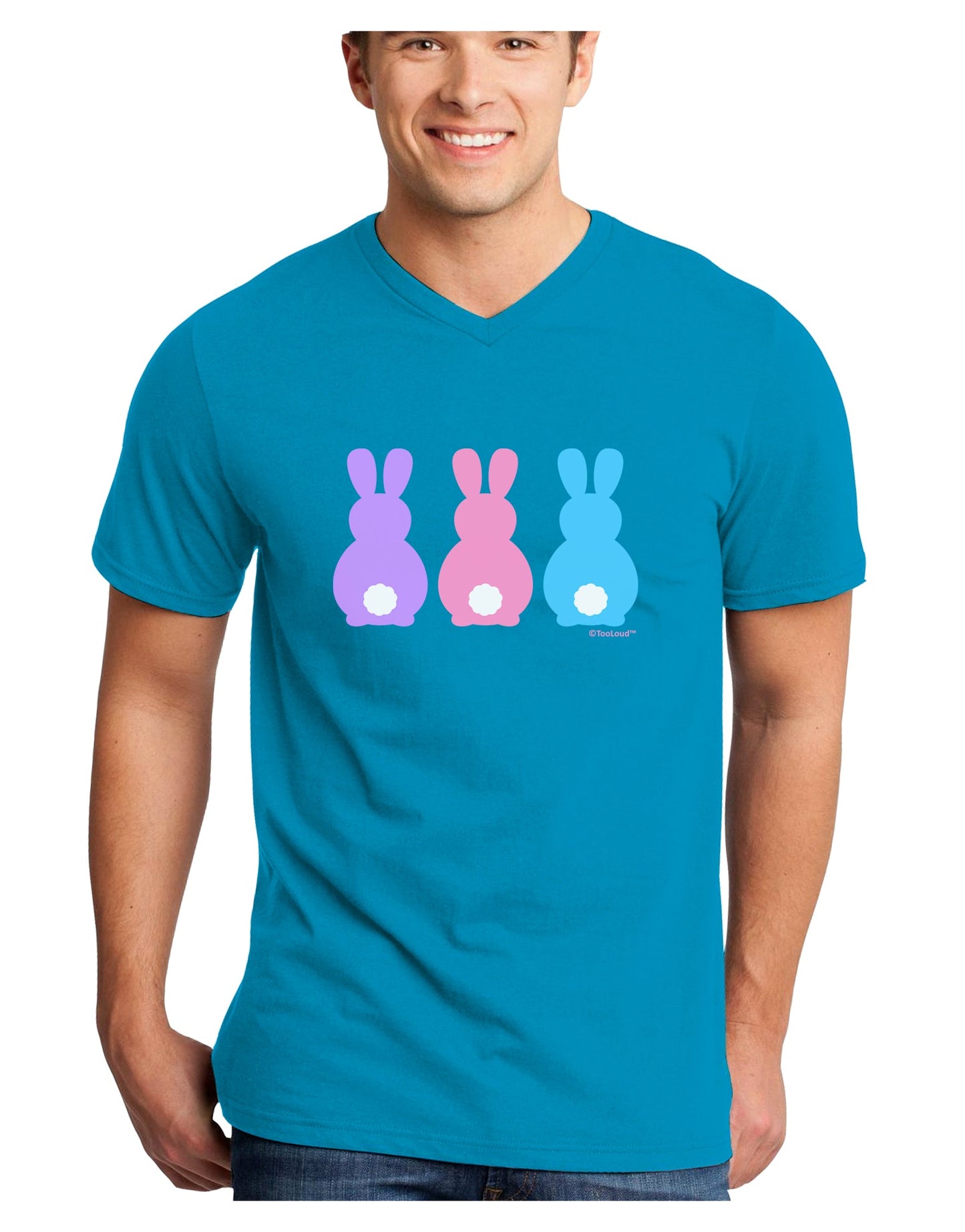 Three Easter Bunnies - Pastels Adult Dark V-Neck T-Shirt by TooLoud-Mens V-Neck T-Shirt-TooLoud-Turquoise-Small-Davson Sales