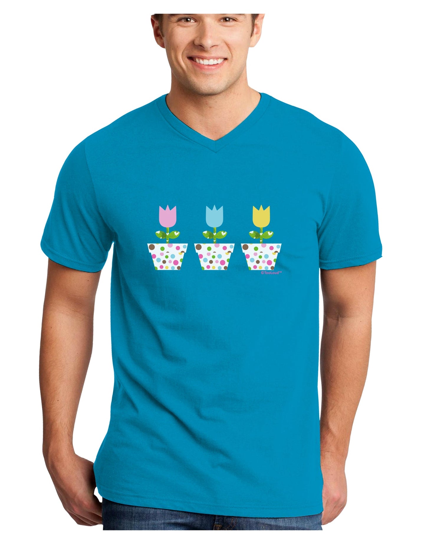 Three Easter Tulips Adult Dark V-Neck T-Shirt by TooLoud-Mens V-Neck T-Shirt-TooLoud-Turquoise-Small-Davson Sales