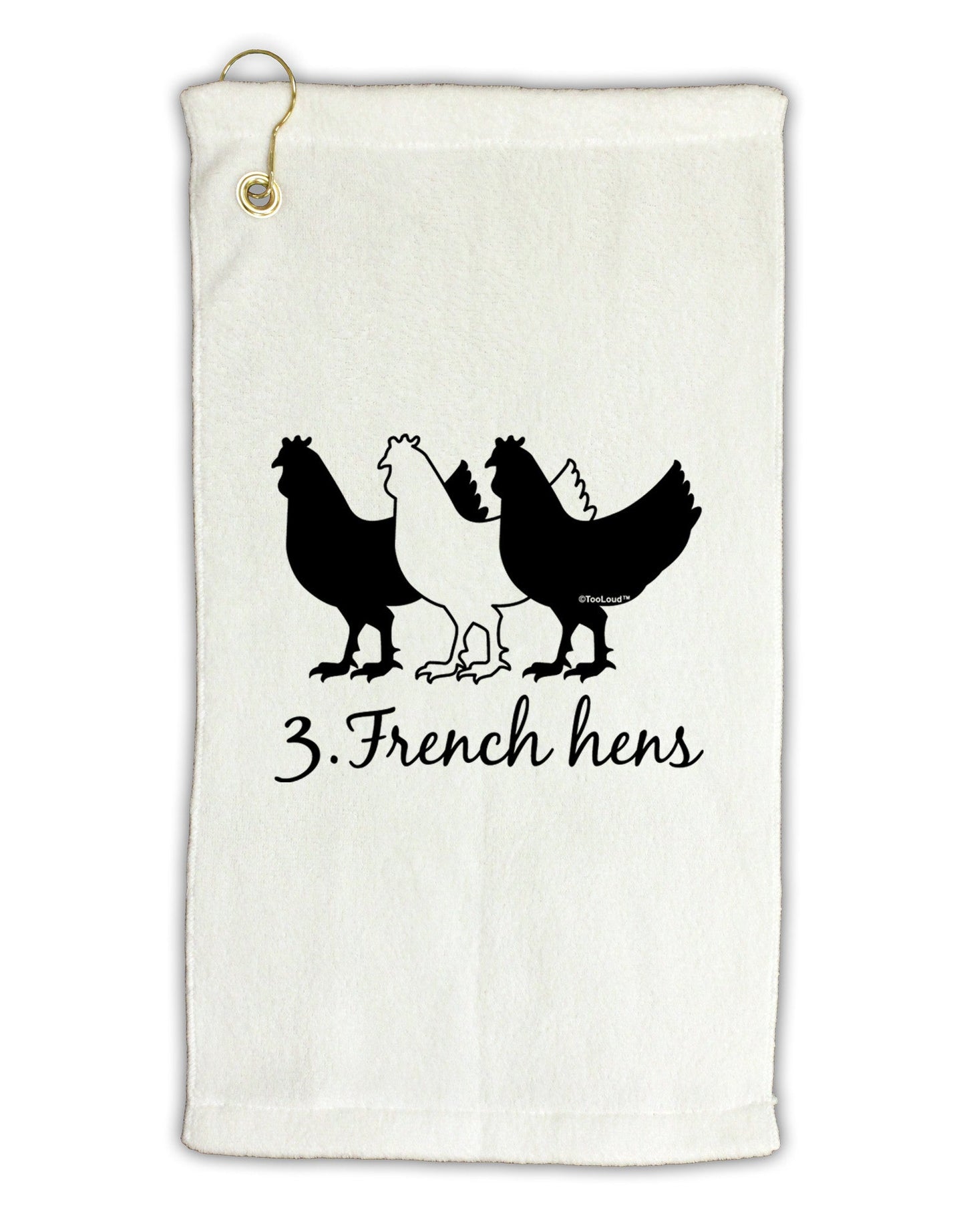 Three French Hens Text Micro Terry Gromet Golf Towel 11"x19-Golf Towel-TooLoud-White-Davson Sales