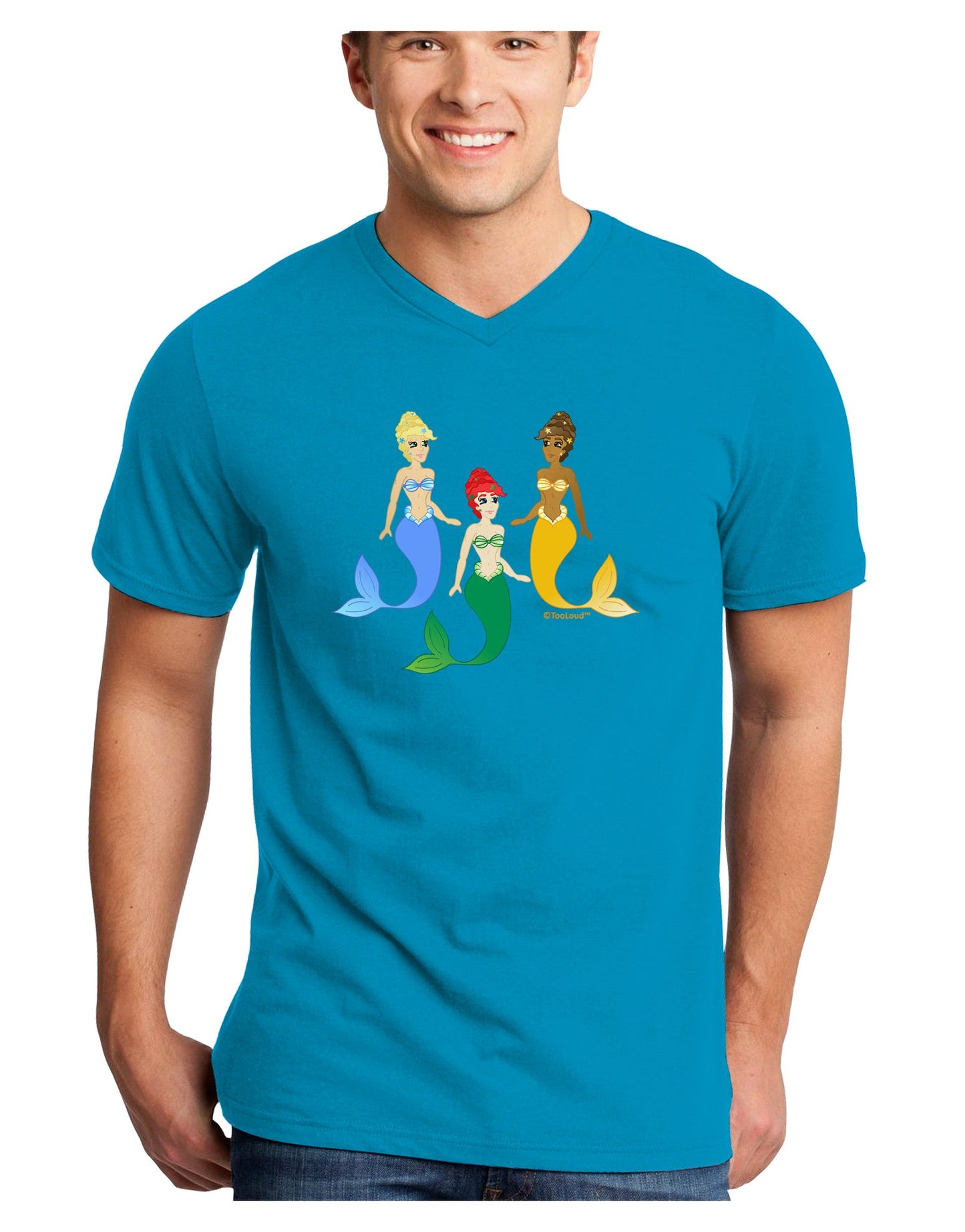 Three Mermaids Adult Dark V-Neck T-Shirt-TooLoud-Turquoise-Small-Davson Sales