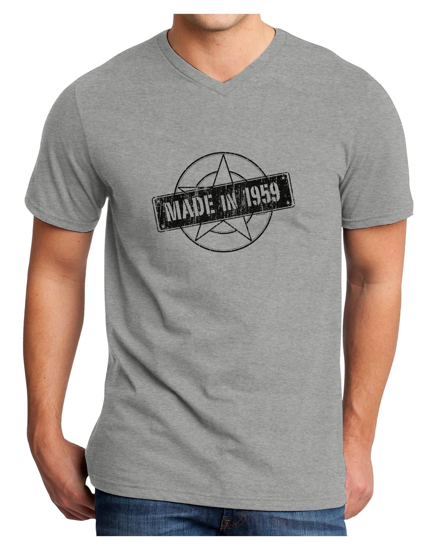 TooLoud 60th Birthday Gift Made in 1959 Adult V-Neck T-shirt-Mens V-Neck T-Shirt-TooLoud-HeatherGray-Small-Davson Sales