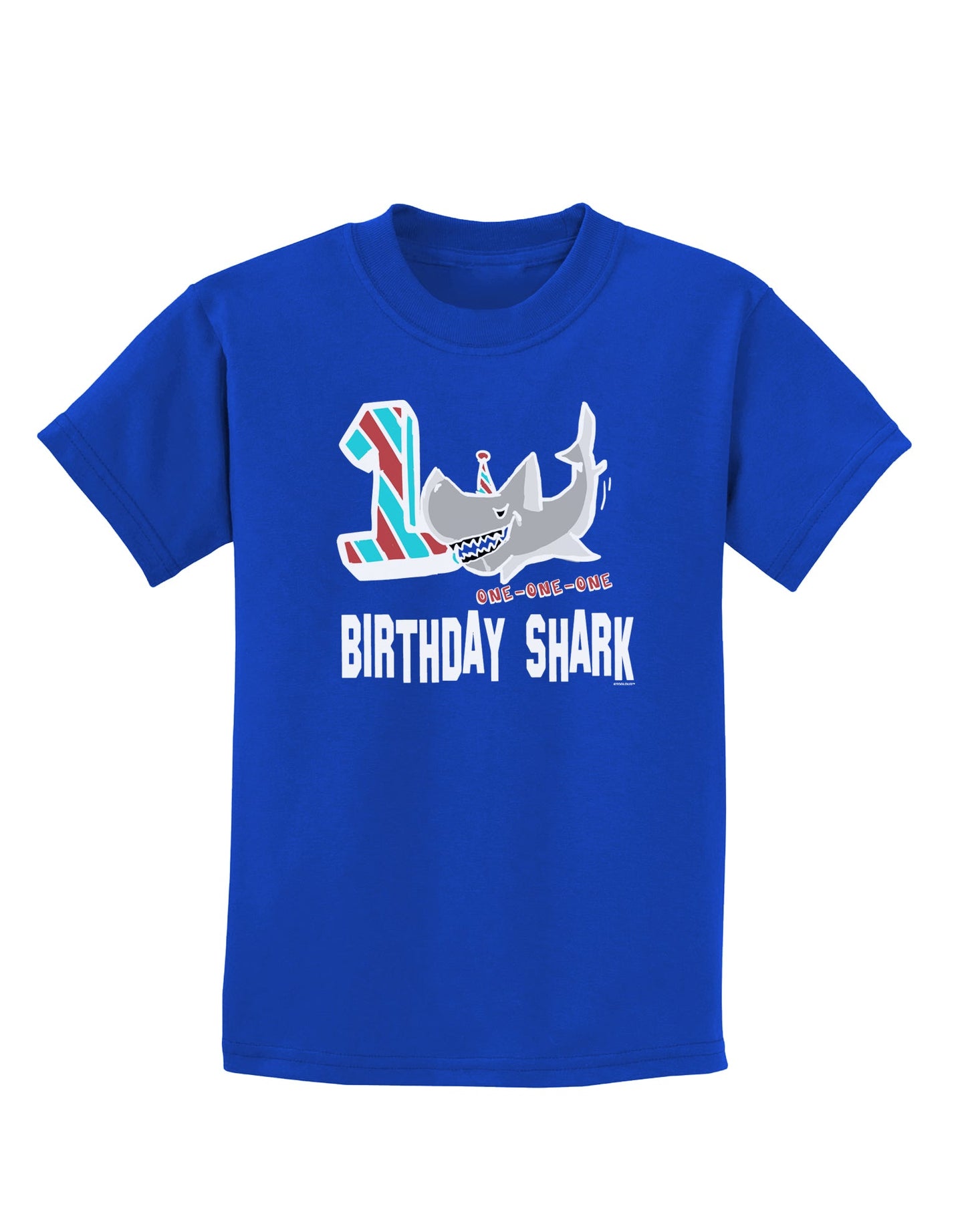 TooLoud Birthday Shark ONE Childrens Dark T-Shirt-Childrens T-Shirt-TooLoud-Royal-Blue-X-Small-Davson Sales