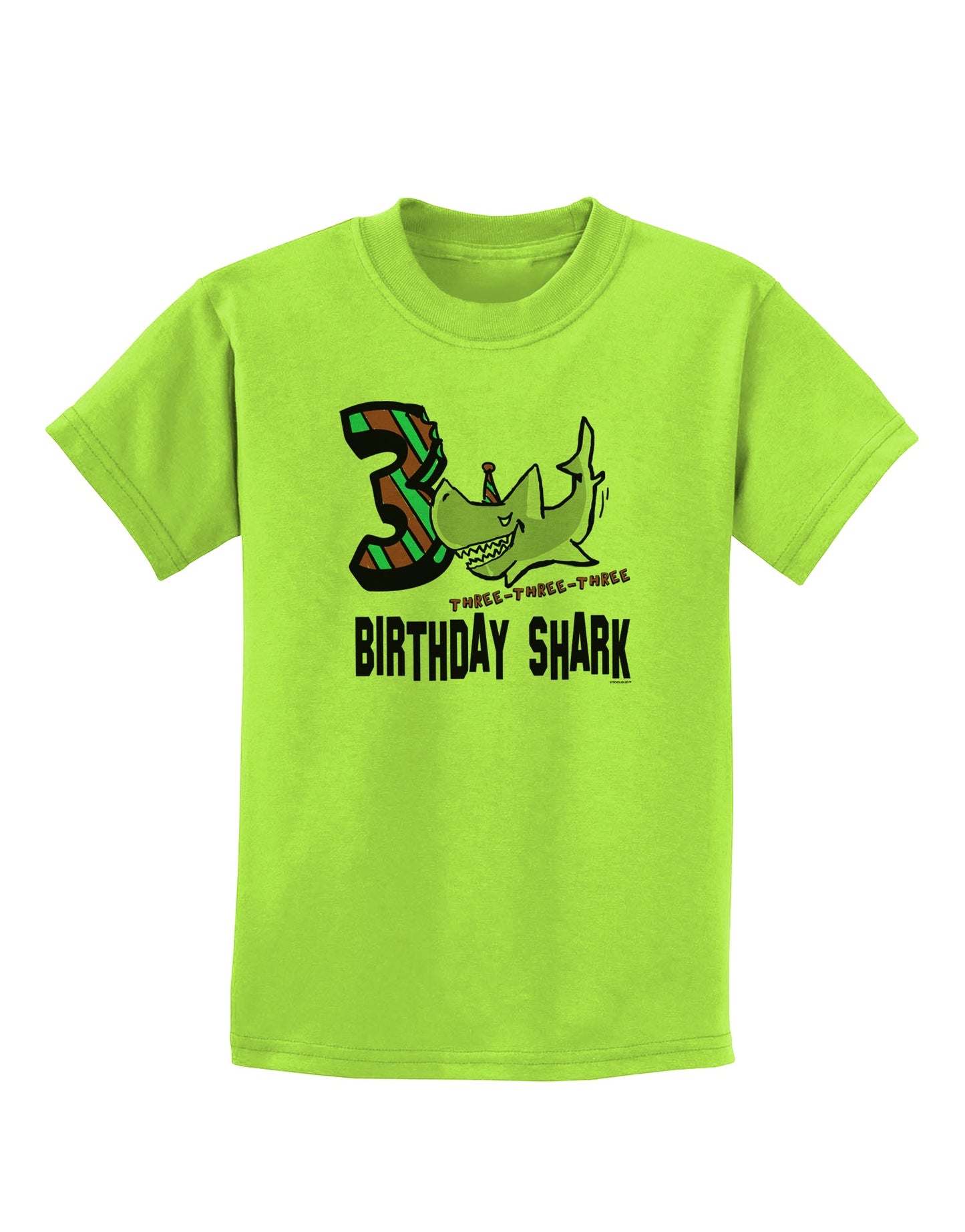 TooLoud Birthday Shark Three Childrens T-Shirt-Childrens T-Shirt-TooLoud-Lime-Green-X-Small-Davson Sales