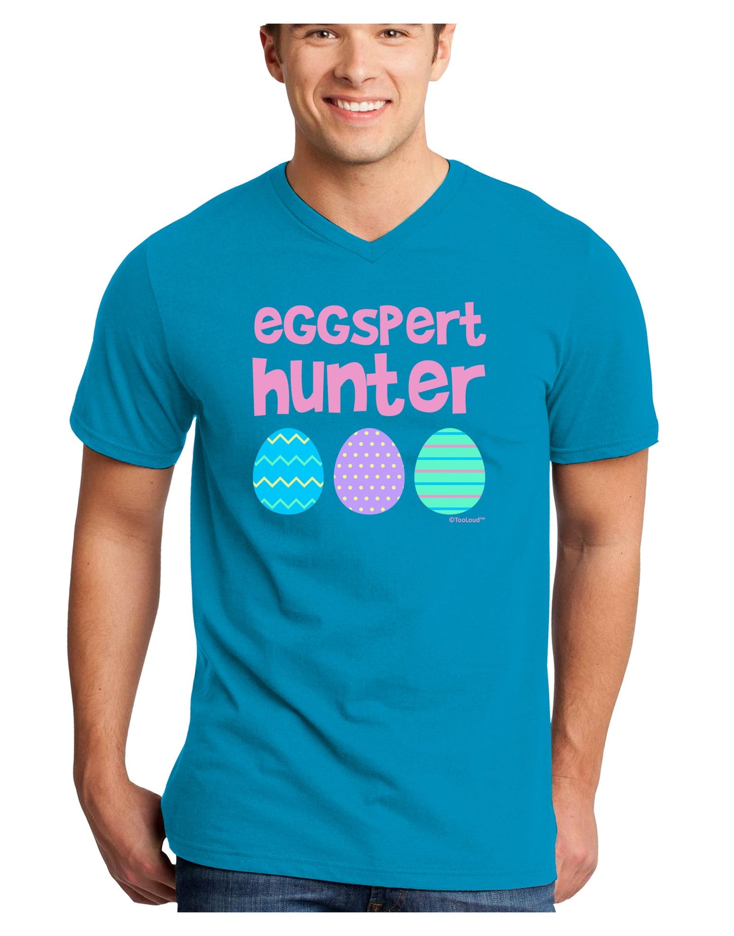TooLoud Eggspert Hunter - Easter - Pink Adult Dark V-Neck T-Shirt-Mens V-Neck T-Shirt-TooLoud-Turquoise-Small-Davson Sales