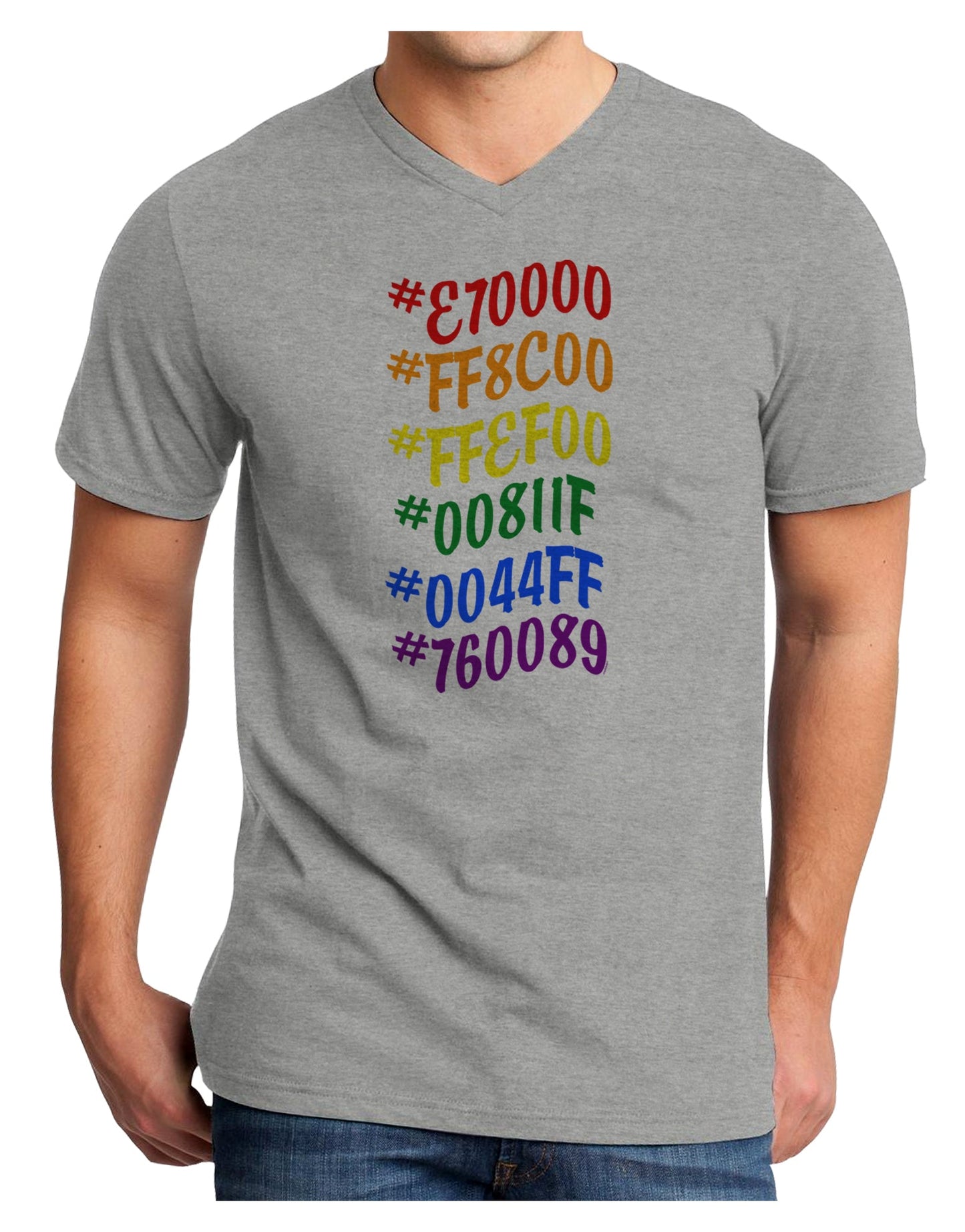 TooLoud Pride Flag Hex Code Adult V-Neck T-shirt-Mens V-Neck T-Shirt-TooLoud-HeatherGray-Small-Davson Sales
