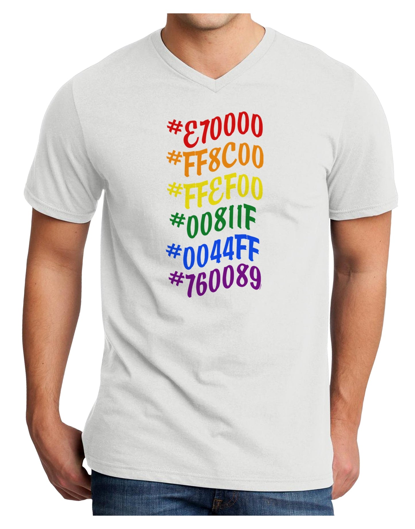 TooLoud Pride Flag Hex Code Adult V-Neck T-shirt-Mens V-Neck T-Shirt-TooLoud-White-Small-Davson Sales