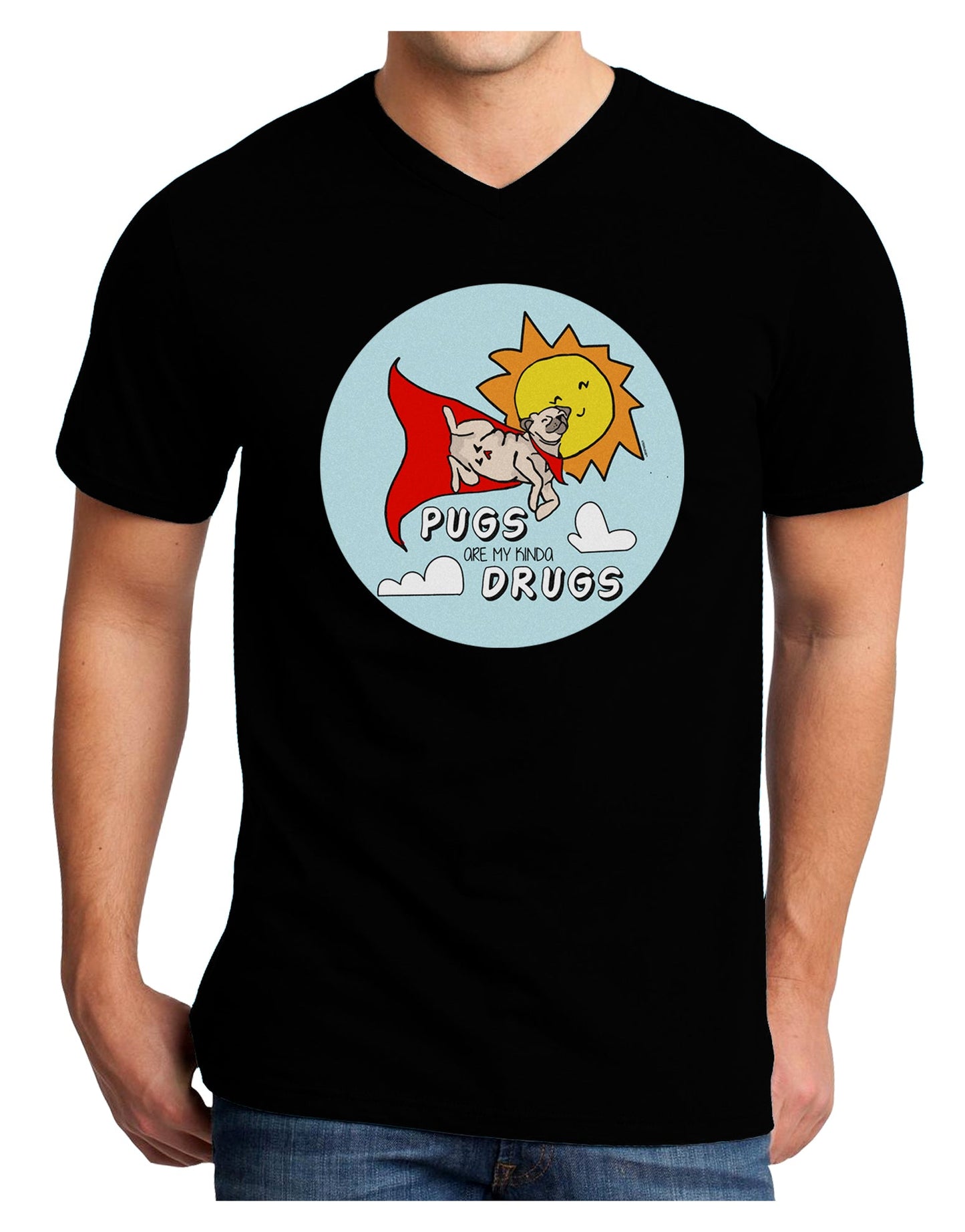 TooLoud Pugs Are My Kinda Drugs Dark Adult Dark V-Neck T-Shirt-Mens V-Neck T-Shirt-TooLoud-Black-Small-Davson Sales