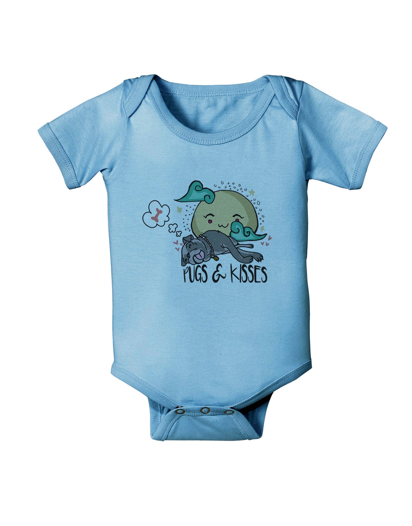TooLoud Pugs and Kisses Baby Romper Bodysuit-Baby Romper-TooLoud-LightBlue-06-Months-Davson Sales