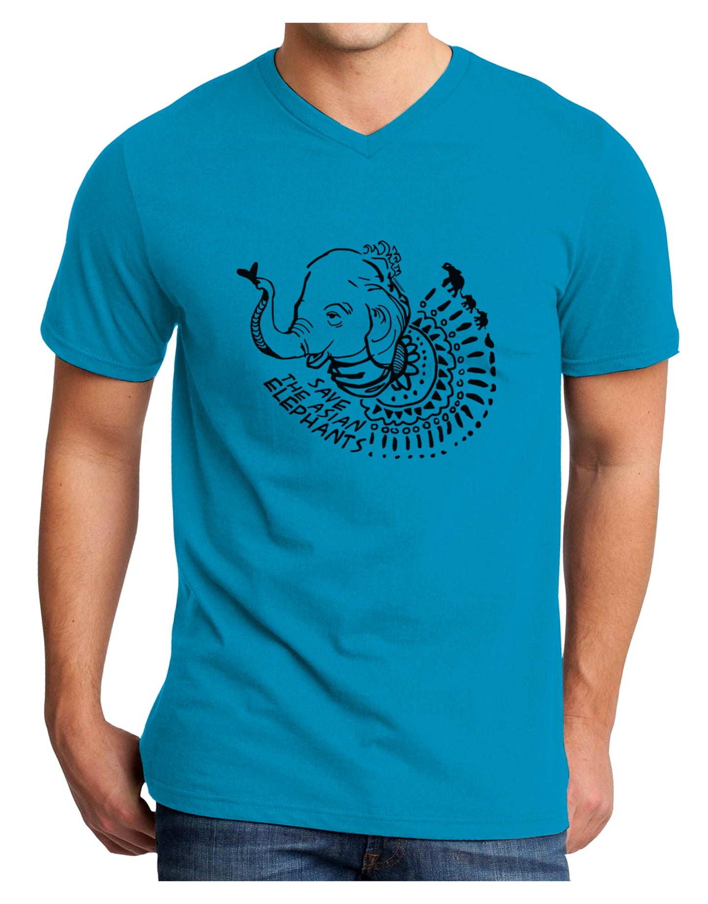 TooLoud Save the Asian Elephants Adult V-Neck T-shirt-Mens V-Neck T-Shirt-TooLoud-Turquoise-Small-Davson Sales