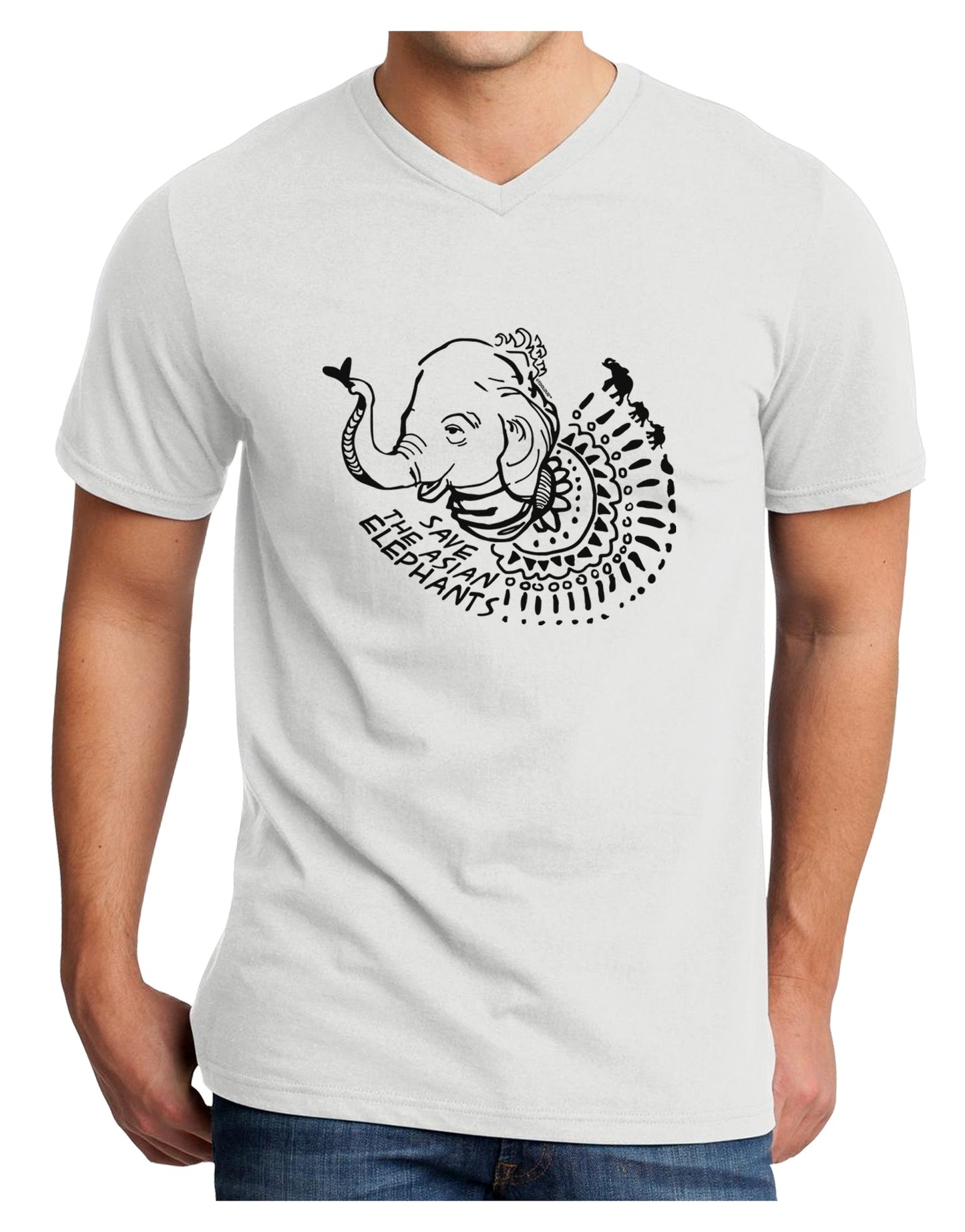 TooLoud Save the Asian Elephants Adult V-Neck T-shirt-Mens V-Neck T-Shirt-TooLoud-White-Small-Davson Sales