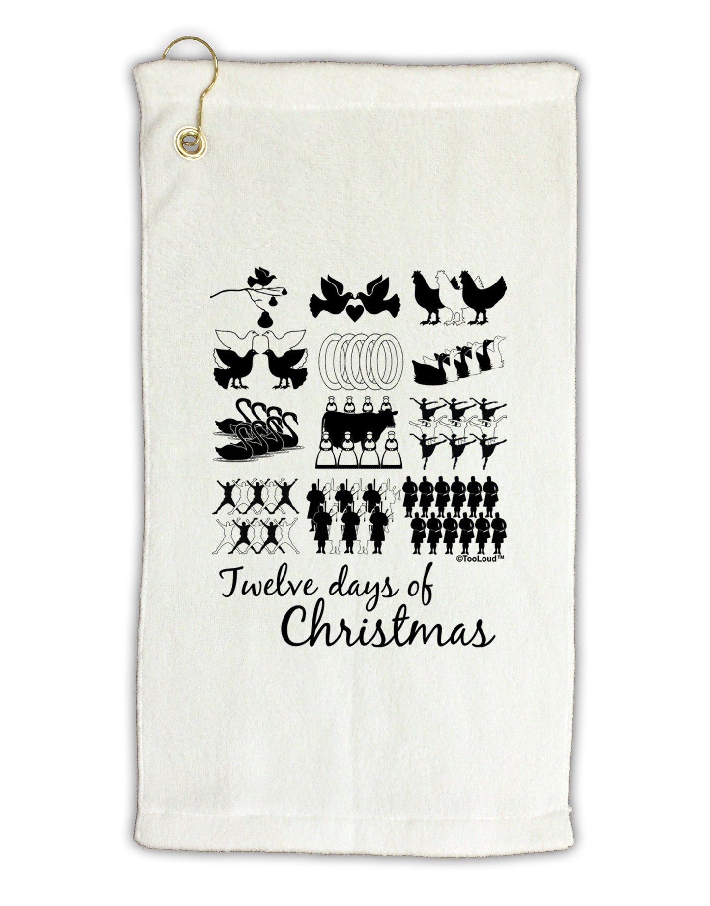TooLoud Twelve Days of Christmas Text Micro Terry Gromet Golf Towel 11"x19-Golf Towel-TooLoud-White-Davson Sales