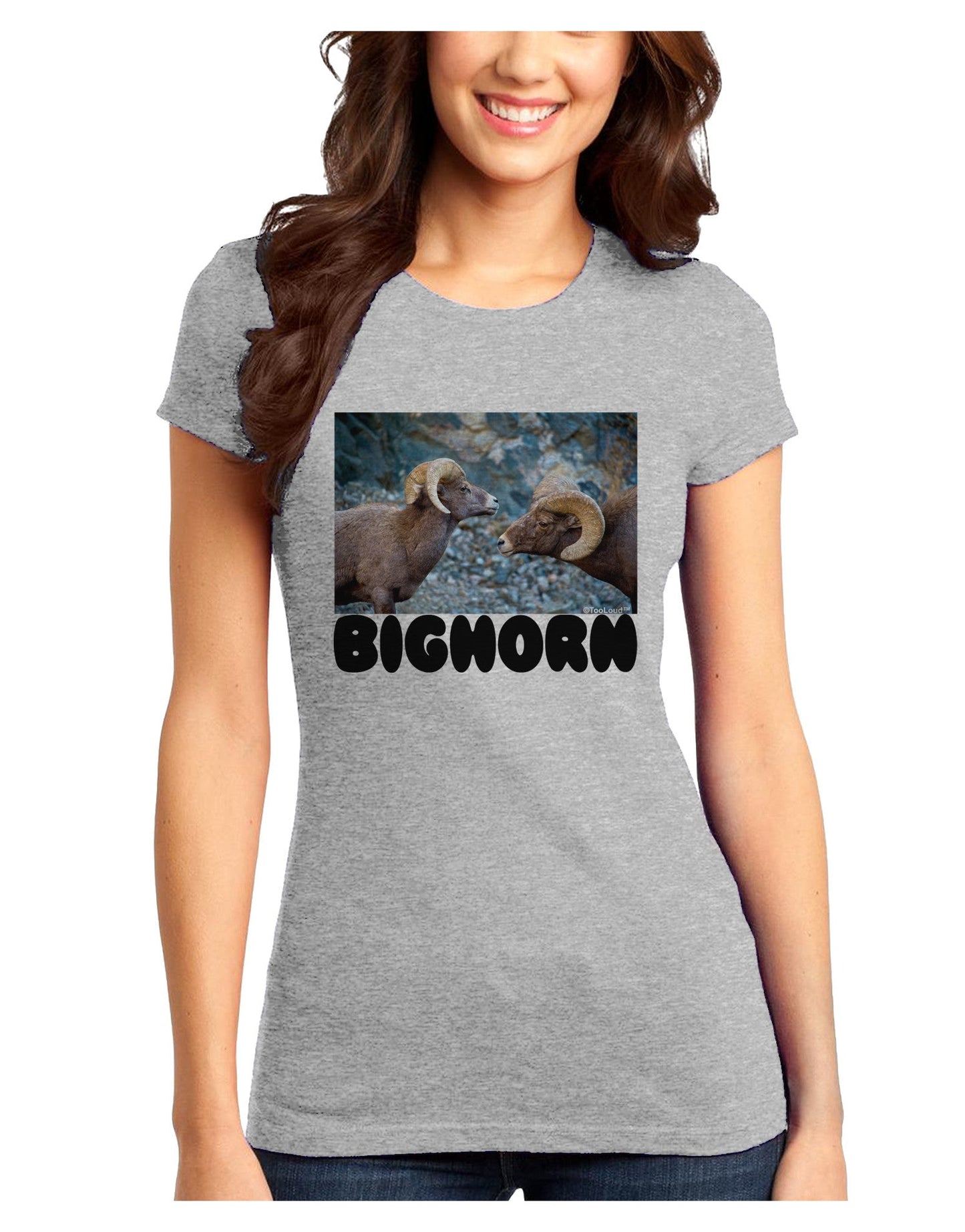 TooLoud Two Bighorn Rams Text Juniors T-Shirt-Womens Juniors T-Shirt-TooLoud-Ash-Gray-Juniors Fitted X-Small-Davson Sales