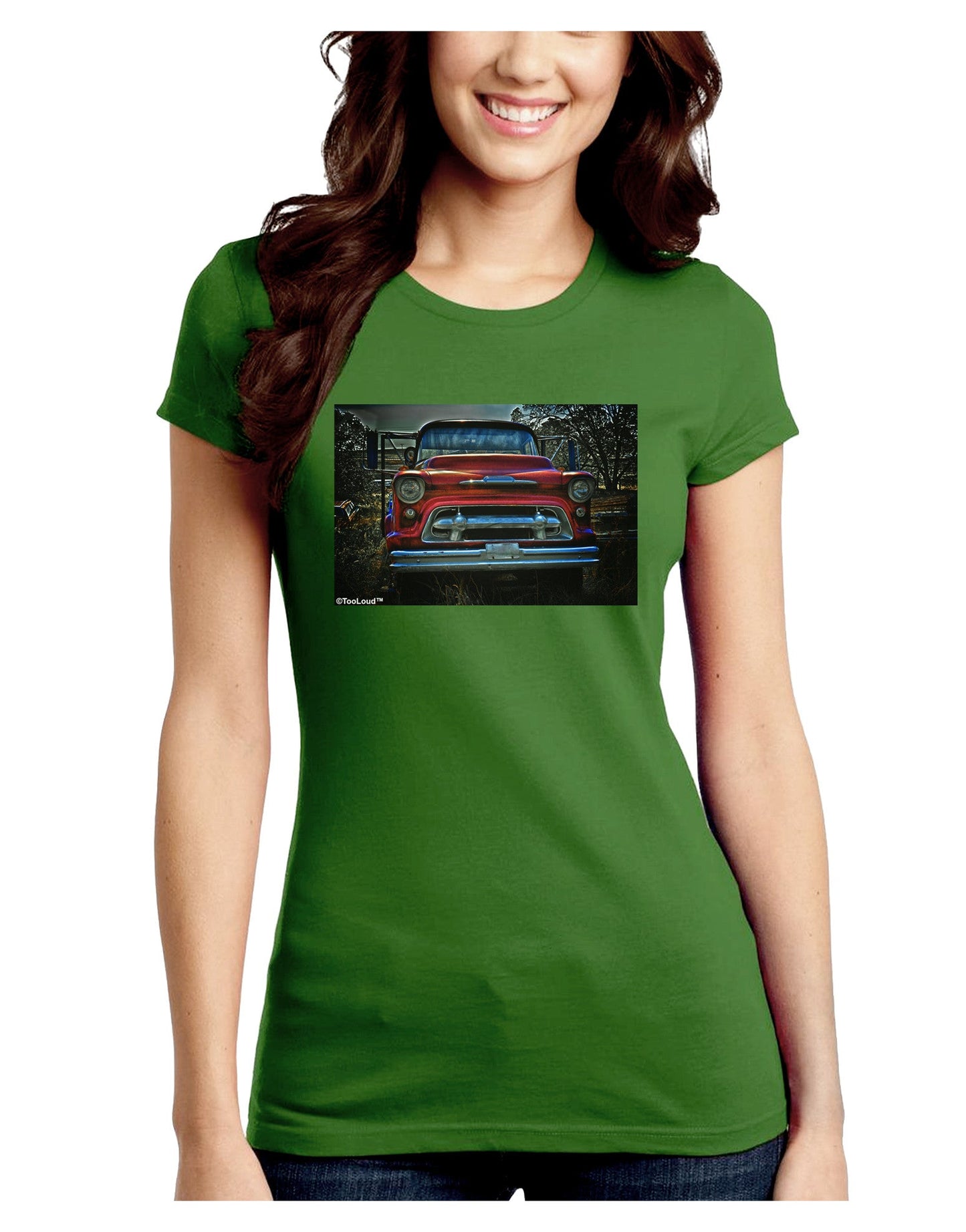 TooLoud Vintage Truck Juniors Petite Crew Dark T-Shirt-T-Shirts Juniors Tops-TooLoud-Kiwi-Green-Juniors Fitted Small-Davson Sales
