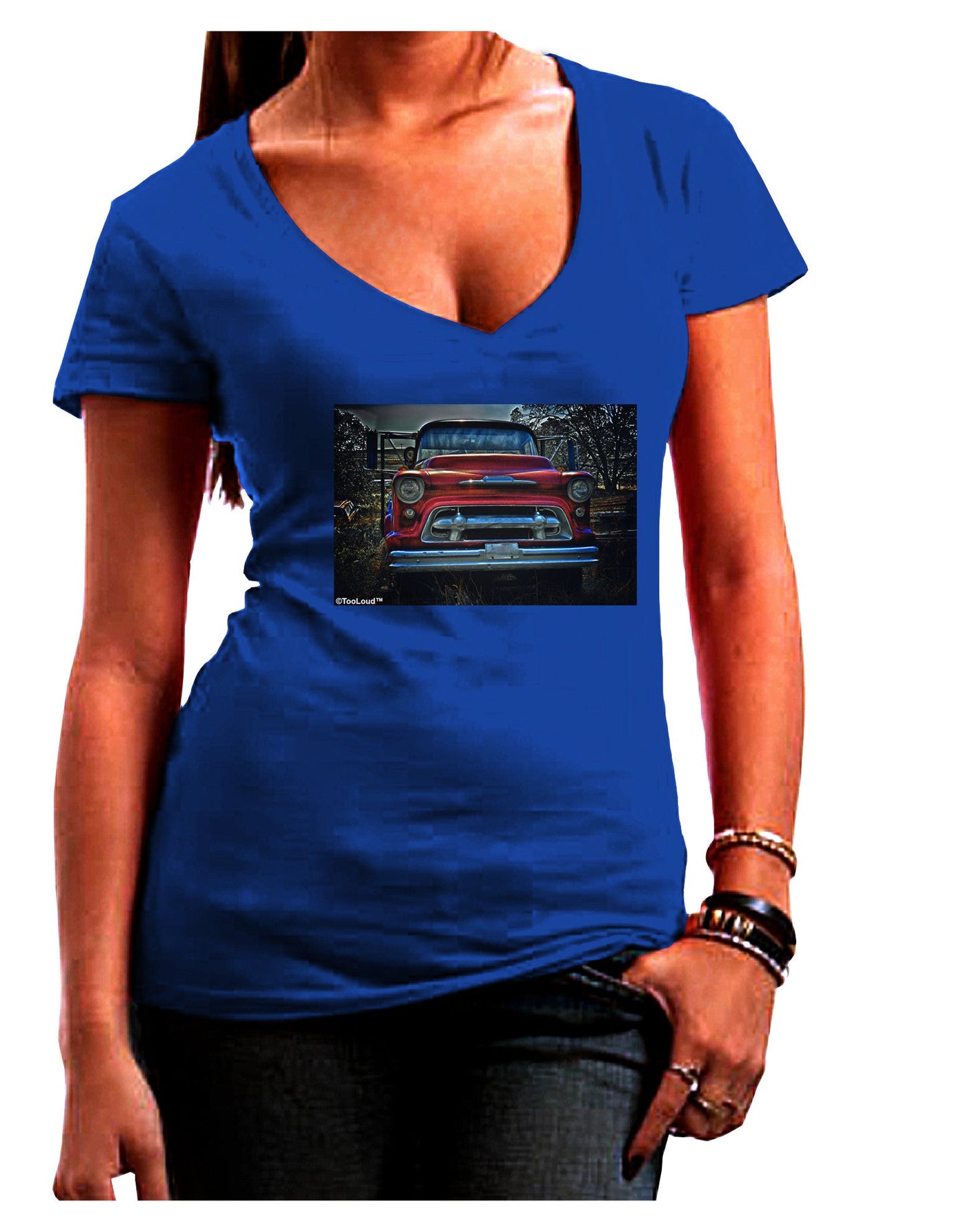 TooLoud Vintage Truck Womens V-Neck Dark T-Shirt-Womens V-Neck T-Shirts-TooLoud-Royal-Blue-Juniors Fitted Small-Davson Sales