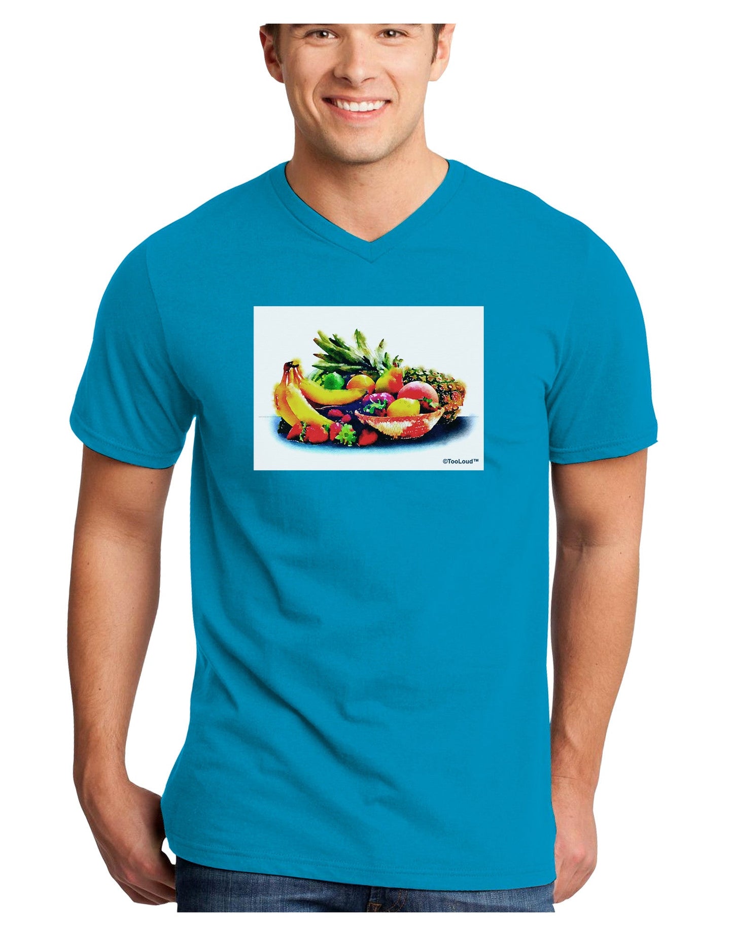 TooLoud Watercolor Fruit Bowl 3 Adult Dark V-Neck T-Shirt-TooLoud-Turquoise-Small-Davson Sales