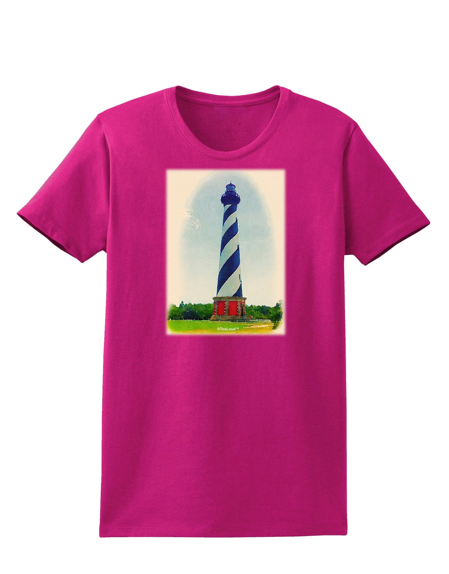 TooLoud Watercolor Lighthouse 1 Womens Dark T-Shirt-TooLoud-Hot-Pink-Small-Davson Sales
