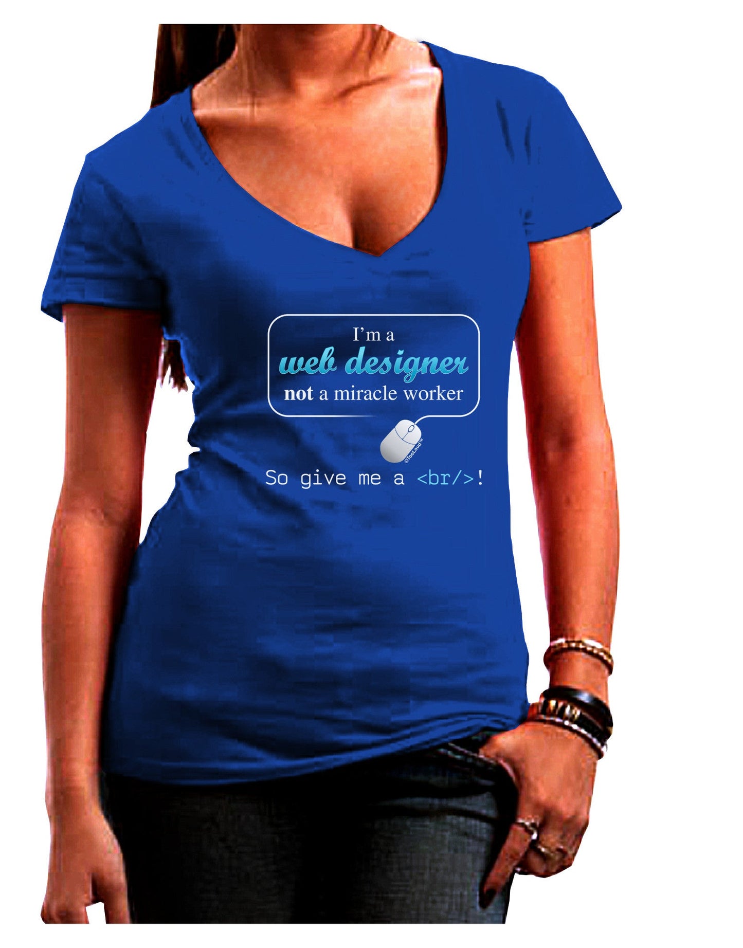TooLoud Web Designer Not Miracle Worker Womens V-Neck Dark T-Shirt-Womens V-Neck T-Shirts-TooLoud-Royal-Blue-Juniors Fitted Small-Davson Sales