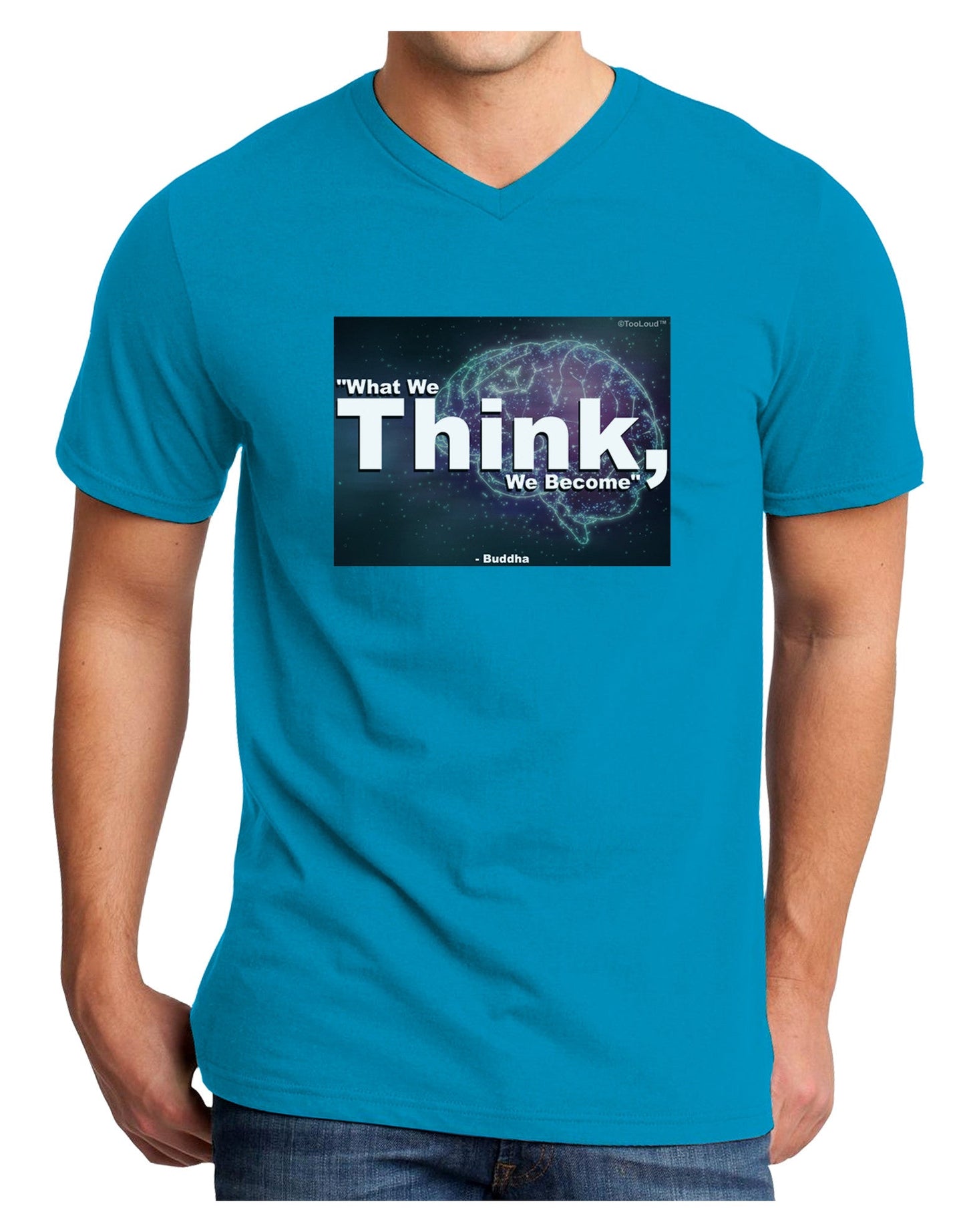 TooLoud What We Think Buddha Adult Dark V-Neck T-Shirt-Mens V-Neck T-Shirt-TooLoud-Turquoise-Small-Davson Sales