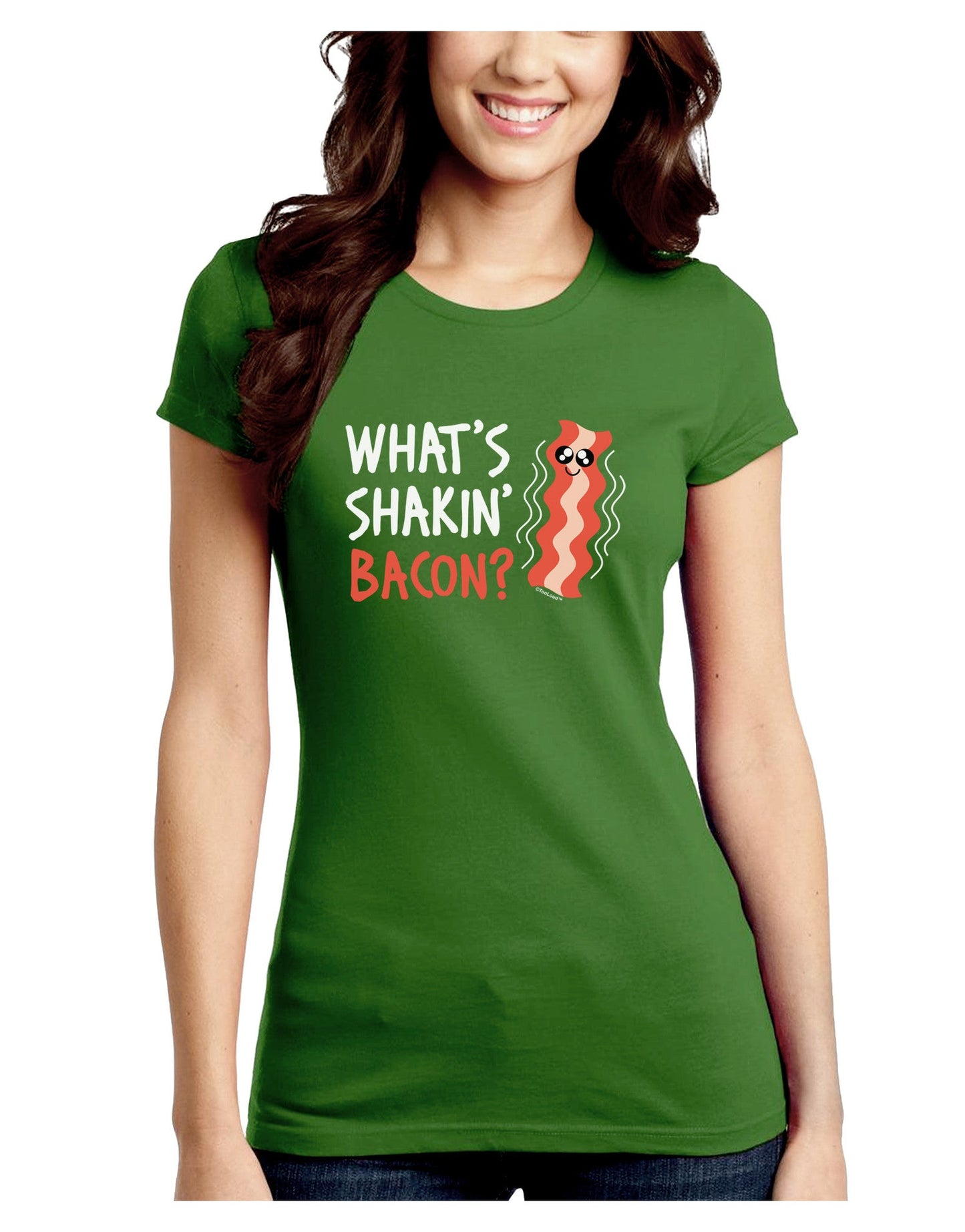 TooLoud What's Shakin' Bacon Juniors Petite Crew Dark T-Shirt-T-Shirts Juniors Tops-TooLoud-Kiwi-Green-Juniors Fitted Small-Davson Sales