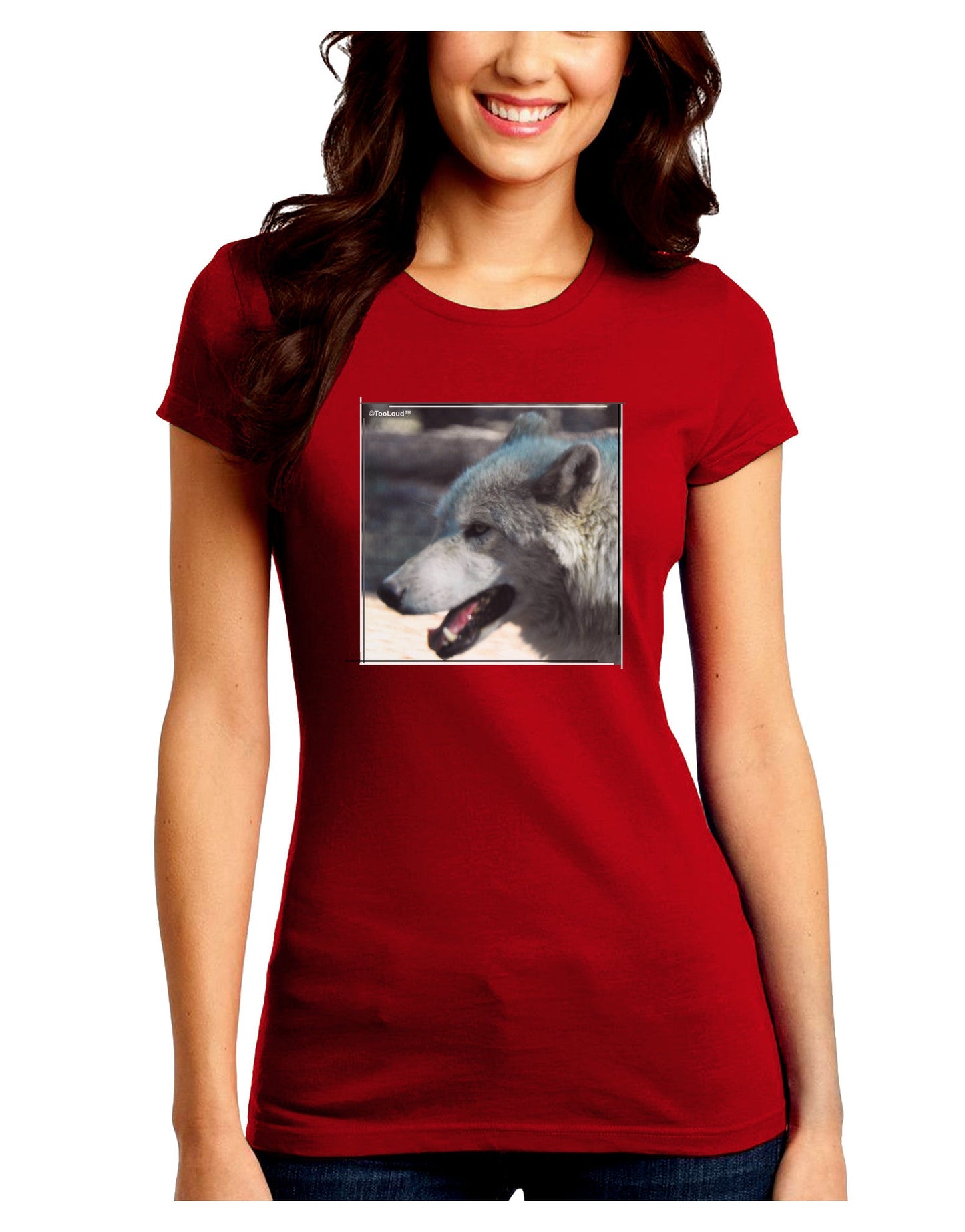 TooLoud White Wolf Face Juniors Petite Crew Dark T-Shirt-T-Shirts Juniors Tops-TooLoud-Red-Juniors Fitted Small-Davson Sales