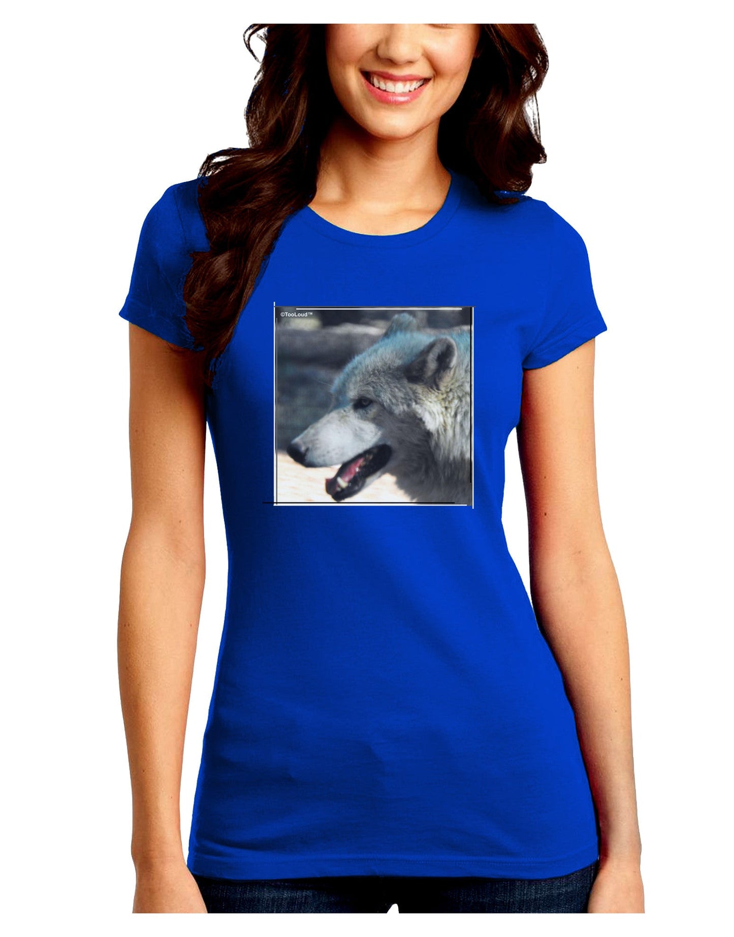 TooLoud White Wolf Face Juniors Petite Crew Dark T-Shirt-T-Shirts Juniors Tops-TooLoud-Royal-Blue-Juniors Fitted Small-Davson Sales