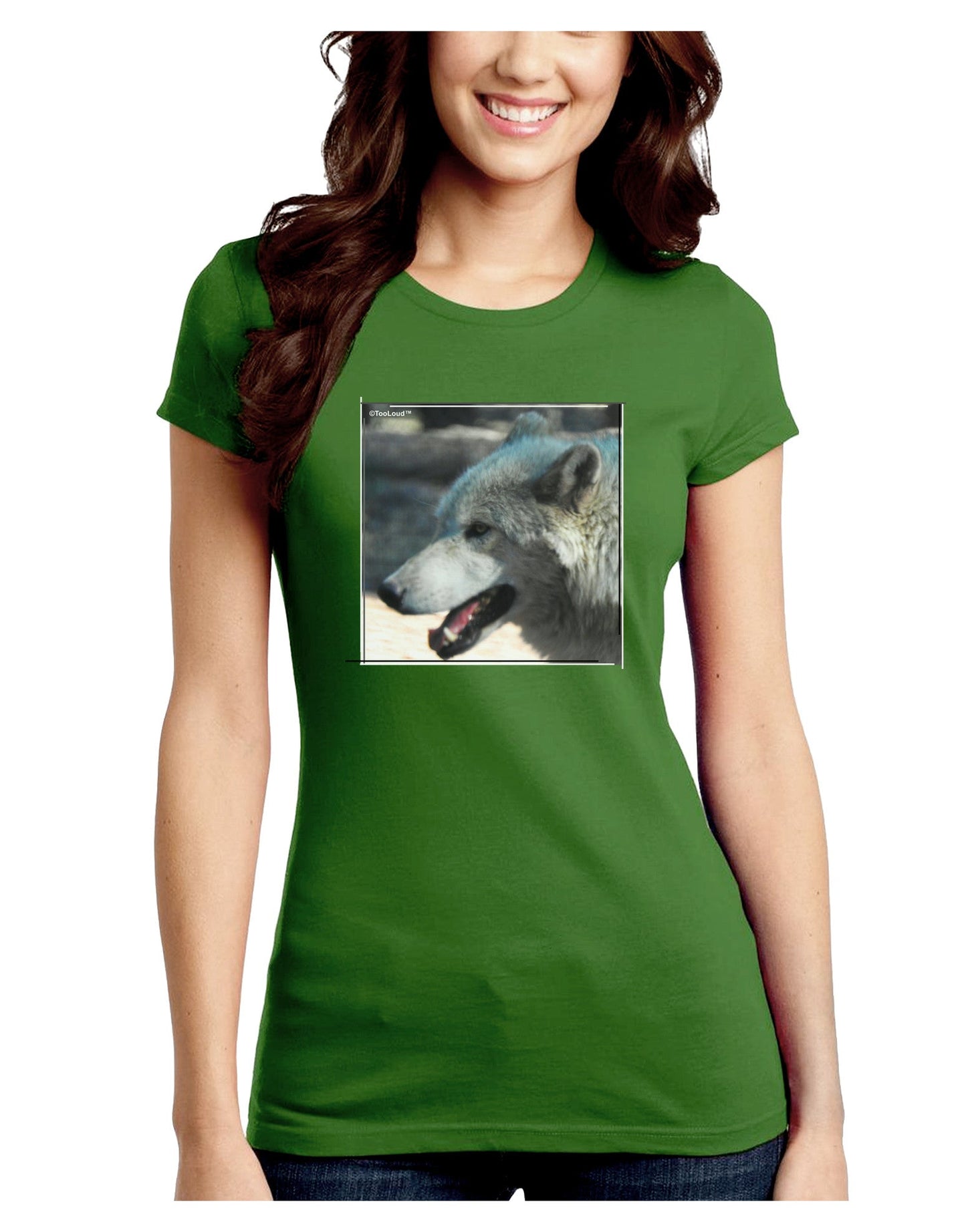 TooLoud White Wolf Face Juniors Petite Crew Dark T-Shirt-T-Shirts Juniors Tops-TooLoud-Kiwi-Green-Juniors Fitted Small-Davson Sales