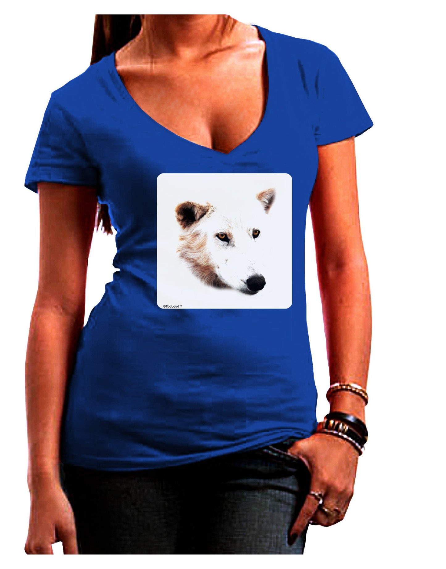 TooLoud White Wolf Head Cutout Womens V-Neck Dark T-Shirt-Womens V-Neck T-Shirts-TooLoud-Royal-Blue-Juniors Fitted Small-Davson Sales