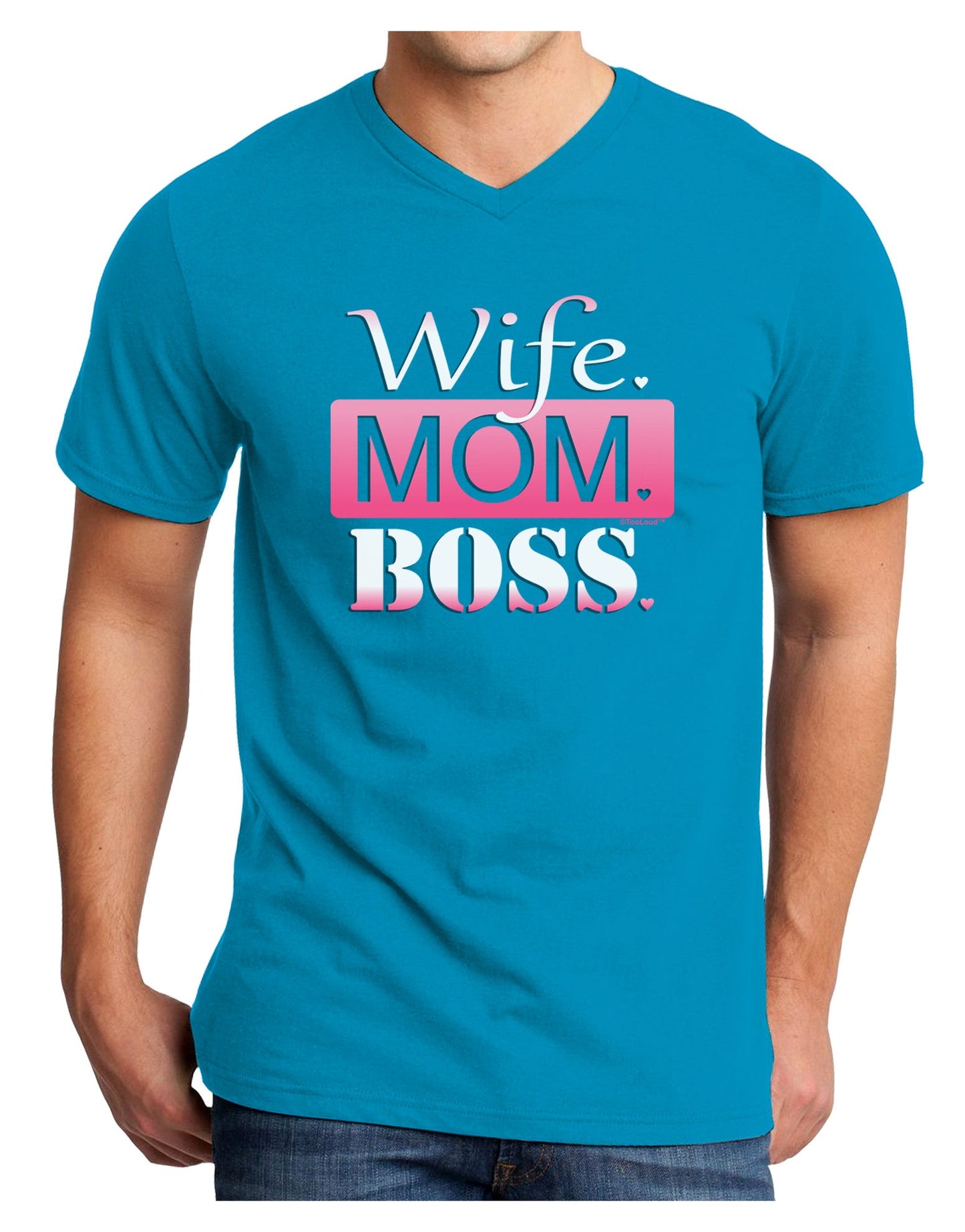 TooLoud Wife Mom Boss Adult Dark V-Neck T-Shirt-Mens V-Neck T-Shirt-TooLoud-Turquoise-Small-Davson Sales