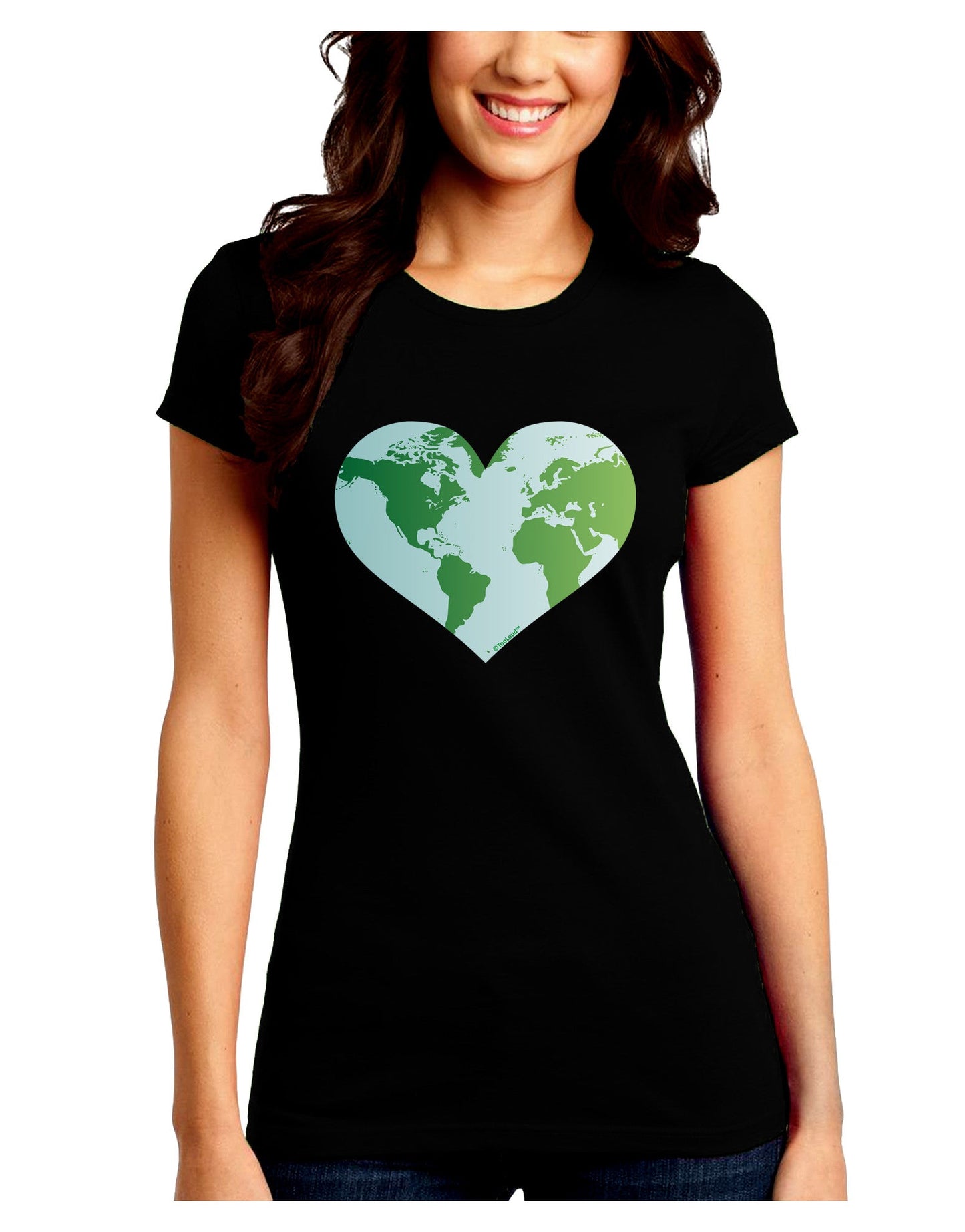 TooLoud World Globe Heart Juniors Crew Dark T-Shirt-T-Shirts Juniors Tops-TooLoud-Black-Juniors Fitted Small-Davson Sales