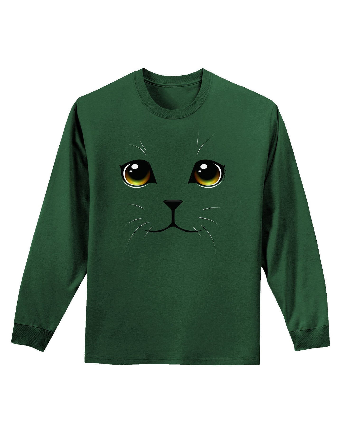 TooLoud Yellow Amber-Eyed Cute Cat Face Adult Long Sleeve Dark T-Shirt-TooLoud-Dark-Green-Small-Davson Sales
