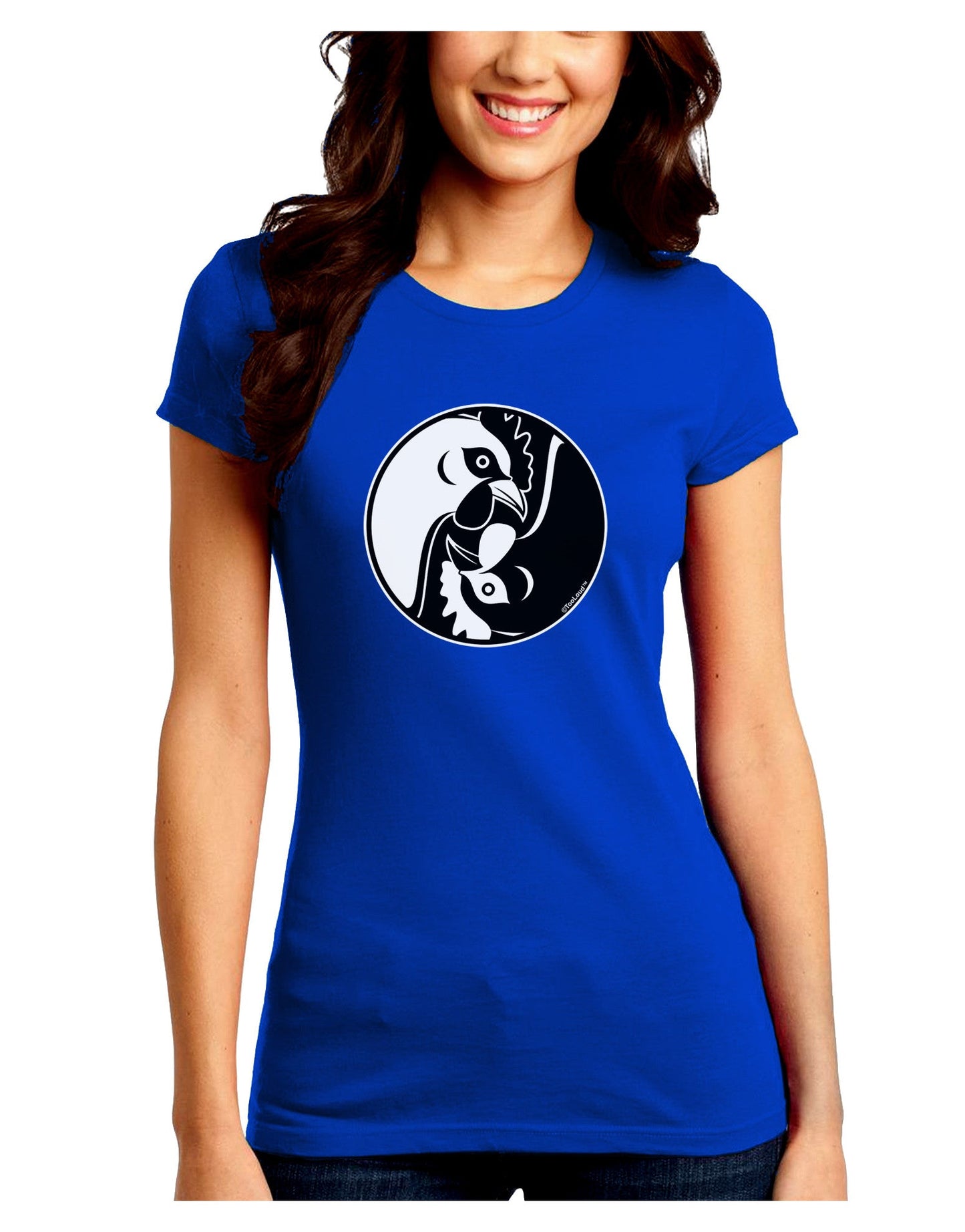 TooLoud Yin Yang Chicken Juniors Petite Crew Dark T-Shirt-T-Shirts Juniors Tops-TooLoud-Royal-Blue-Juniors Fitted Small-Davson Sales
