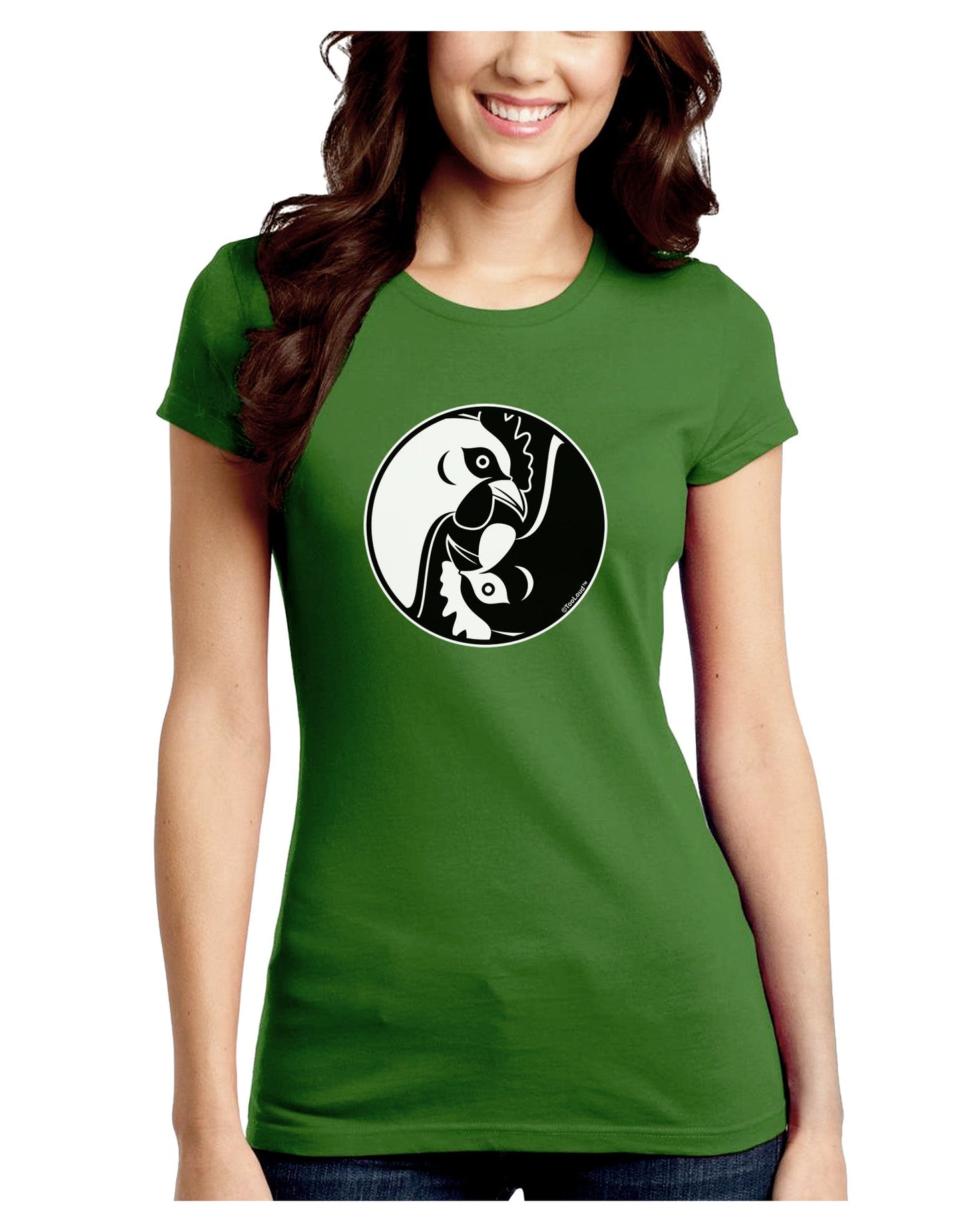 TooLoud Yin Yang Chicken Juniors Petite Crew Dark T-Shirt-T-Shirts Juniors Tops-TooLoud-Kiwi-Green-Juniors Fitted Small-Davson Sales