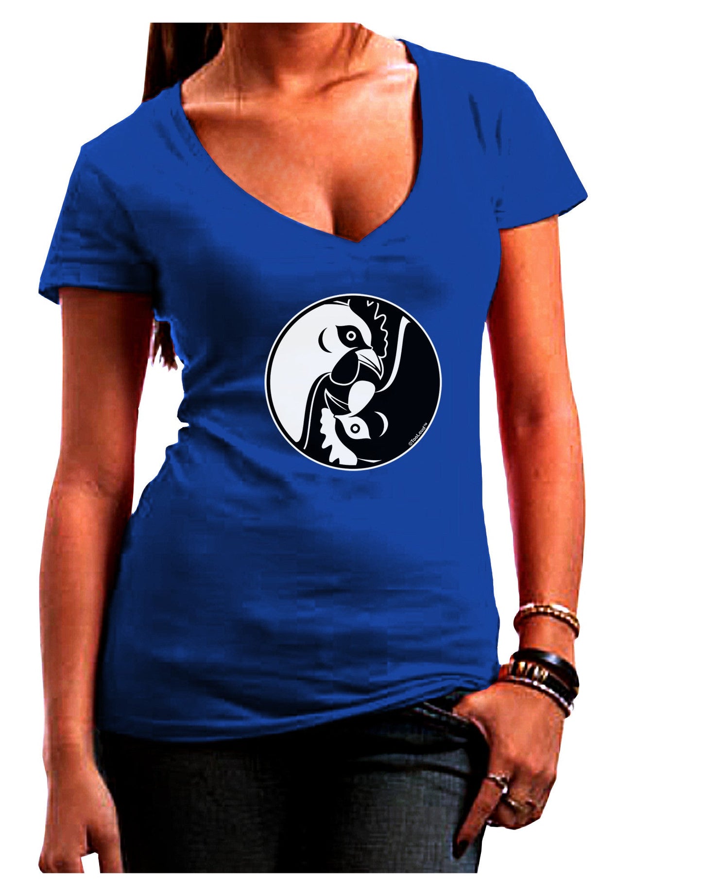 TooLoud Yin Yang Chicken Womens V-Neck Dark T-Shirt-Womens V-Neck T-Shirts-TooLoud-Royal-Blue-Juniors Fitted Small-Davson Sales
