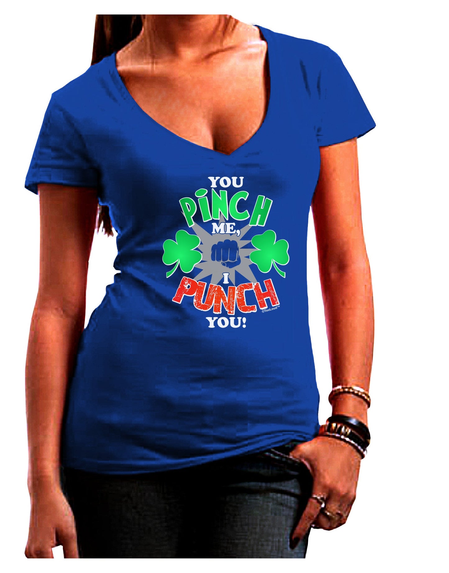 TooLoud You Pinch Me I Punch You Womens V-Neck Dark T-Shirt-Womens V-Neck T-Shirts-TooLoud-Royal-Blue-Juniors Fitted Small-Davson Sales