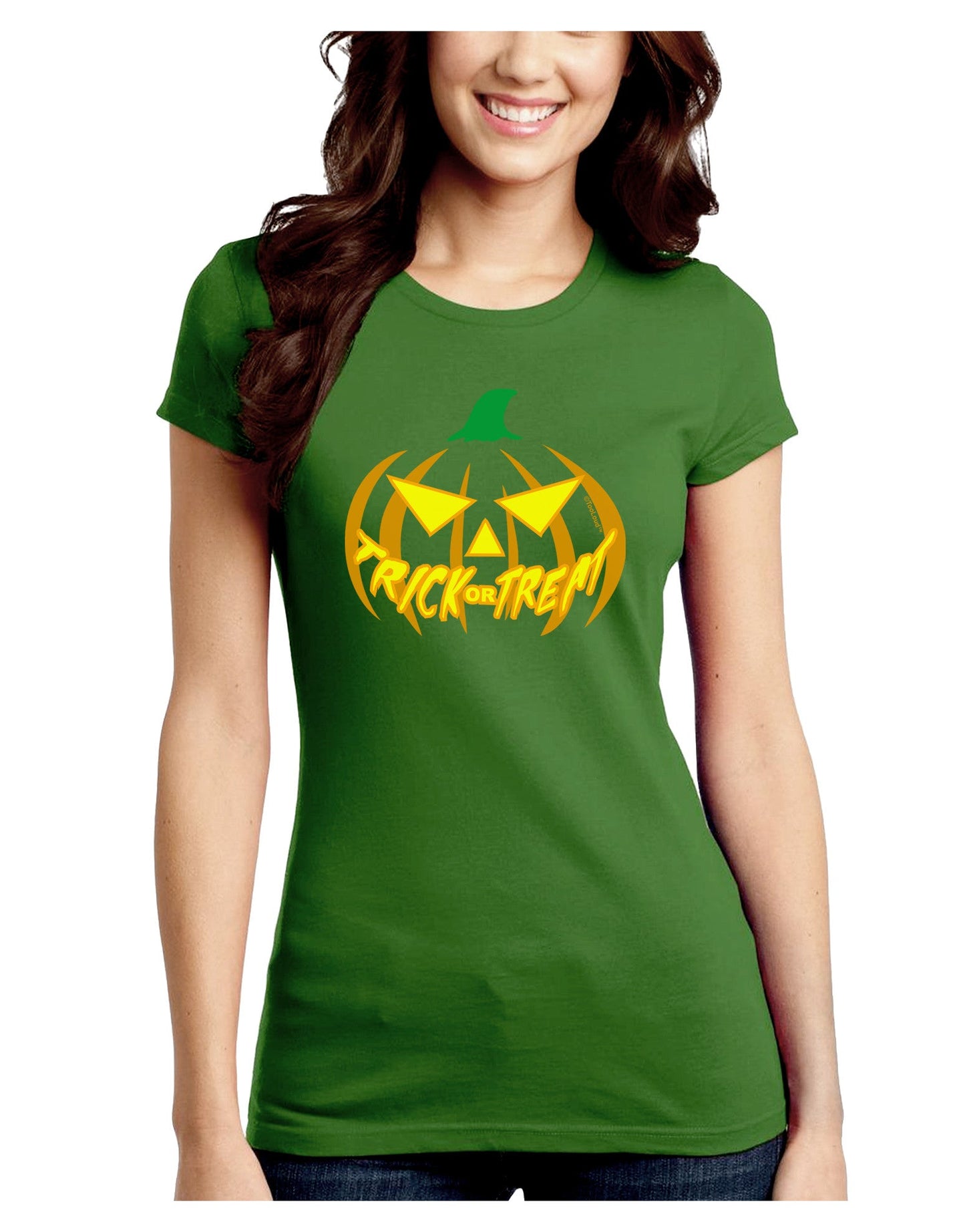 Trick or Treat Jack Yellow Juniors Crew Dark T-Shirt-T-Shirts Juniors Tops-TooLoud-Kiwi-Green-Juniors Fitted X-Small-Davson Sales