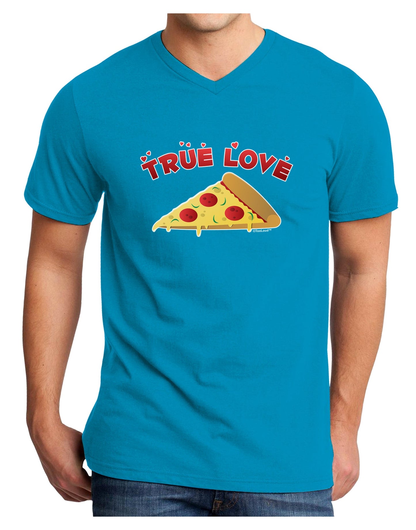 True Love - Pizza Adult Dark V-Neck T-Shirt-Mens V-Neck T-Shirt-TooLoud-Turquoise-Small-Davson Sales