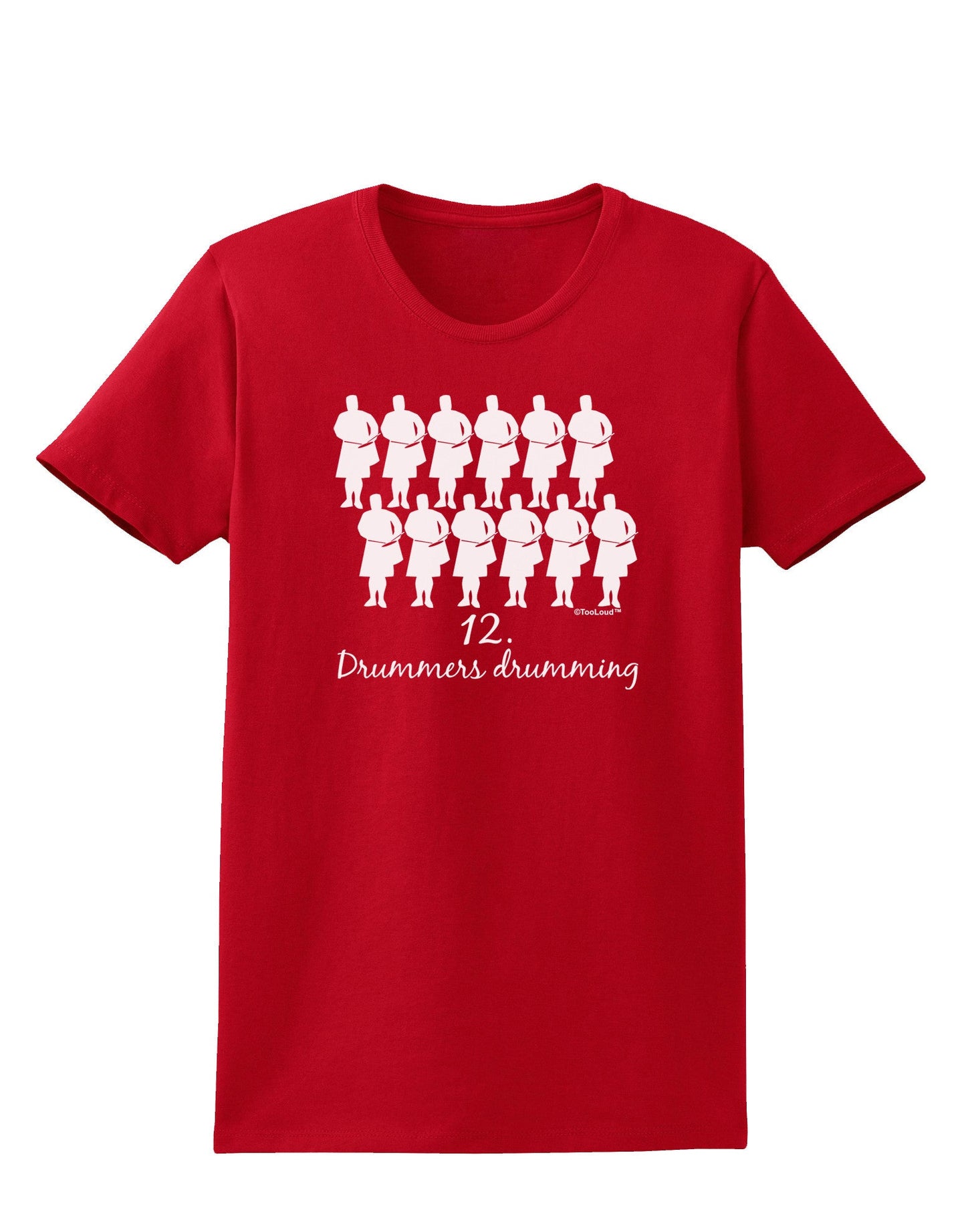 Twelve Drummers Drumming Text Womens Dark T-Shirt-TooLoud-Red-X-Small-Davson Sales