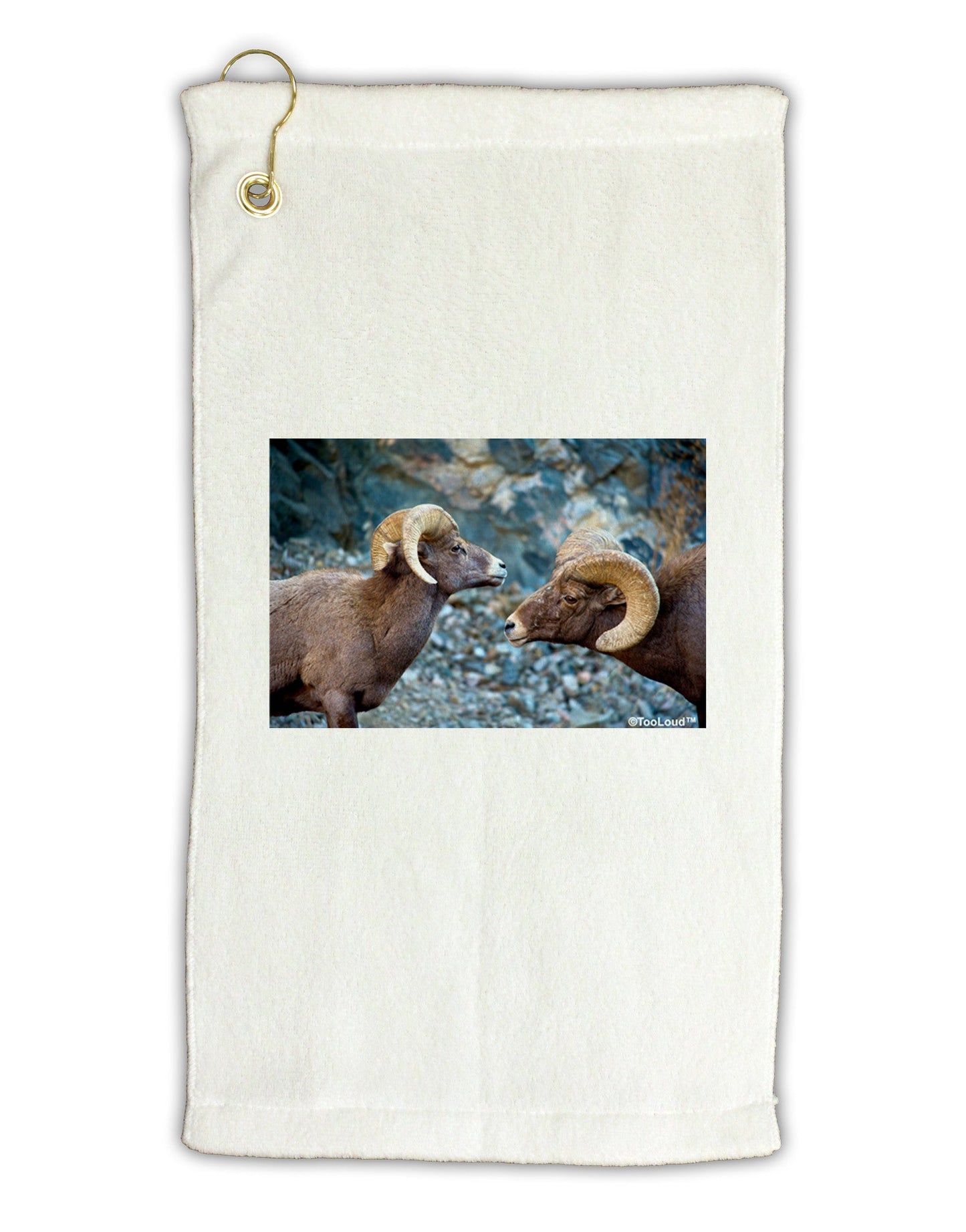 Two Bighorn Rams Micro Terry Gromet Golf Towel 11"x19-Golf Towel-TooLoud-White-Davson Sales